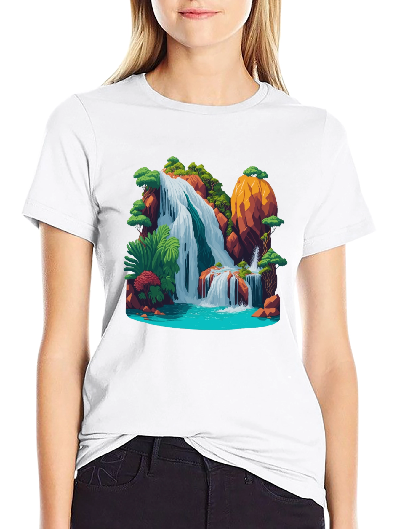 Black Waterfall Graphic Black T-Shirt view 9