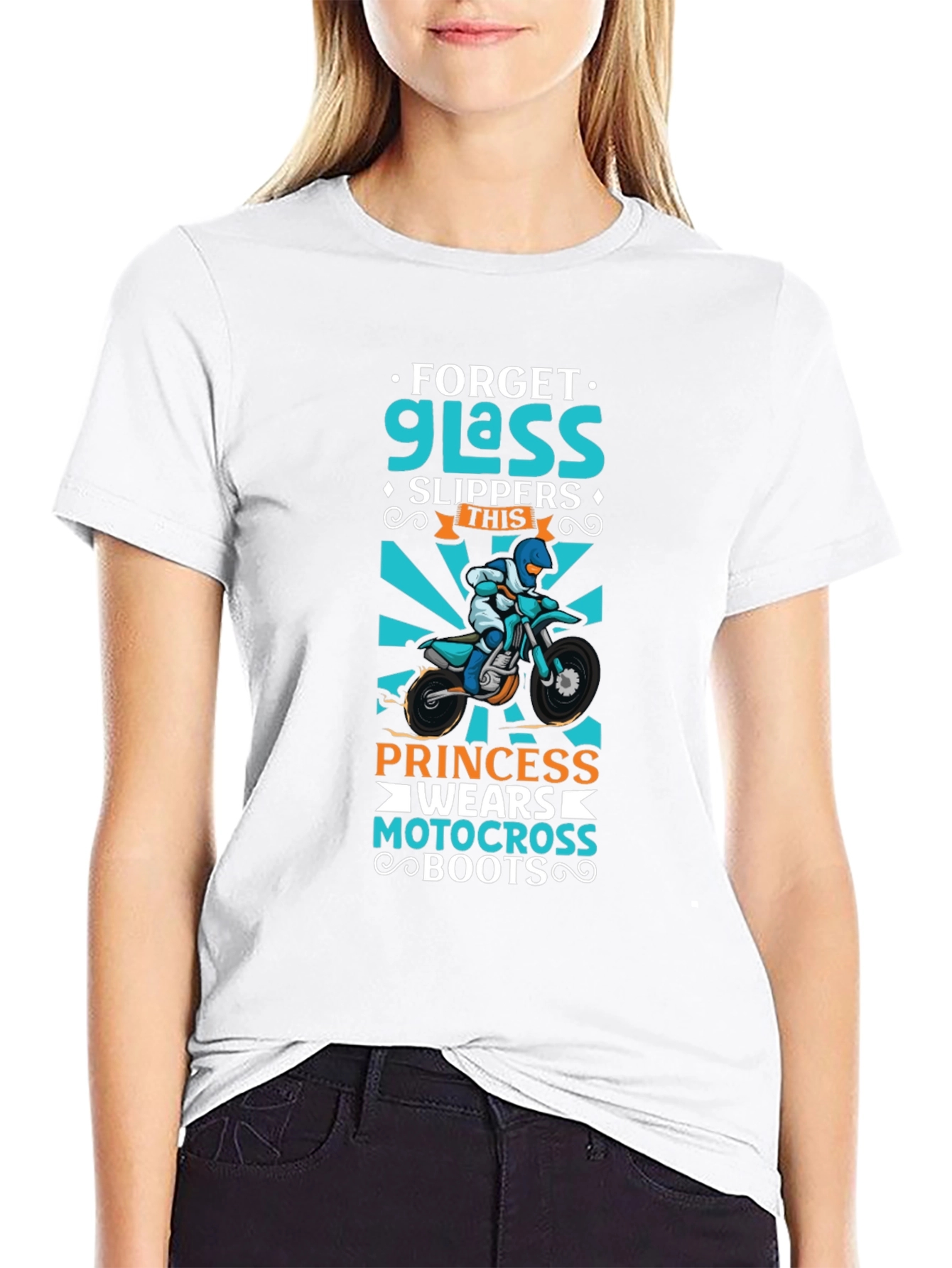 Black Forget Glass Slippers Princess Motocross Boots T-Shirt view 9