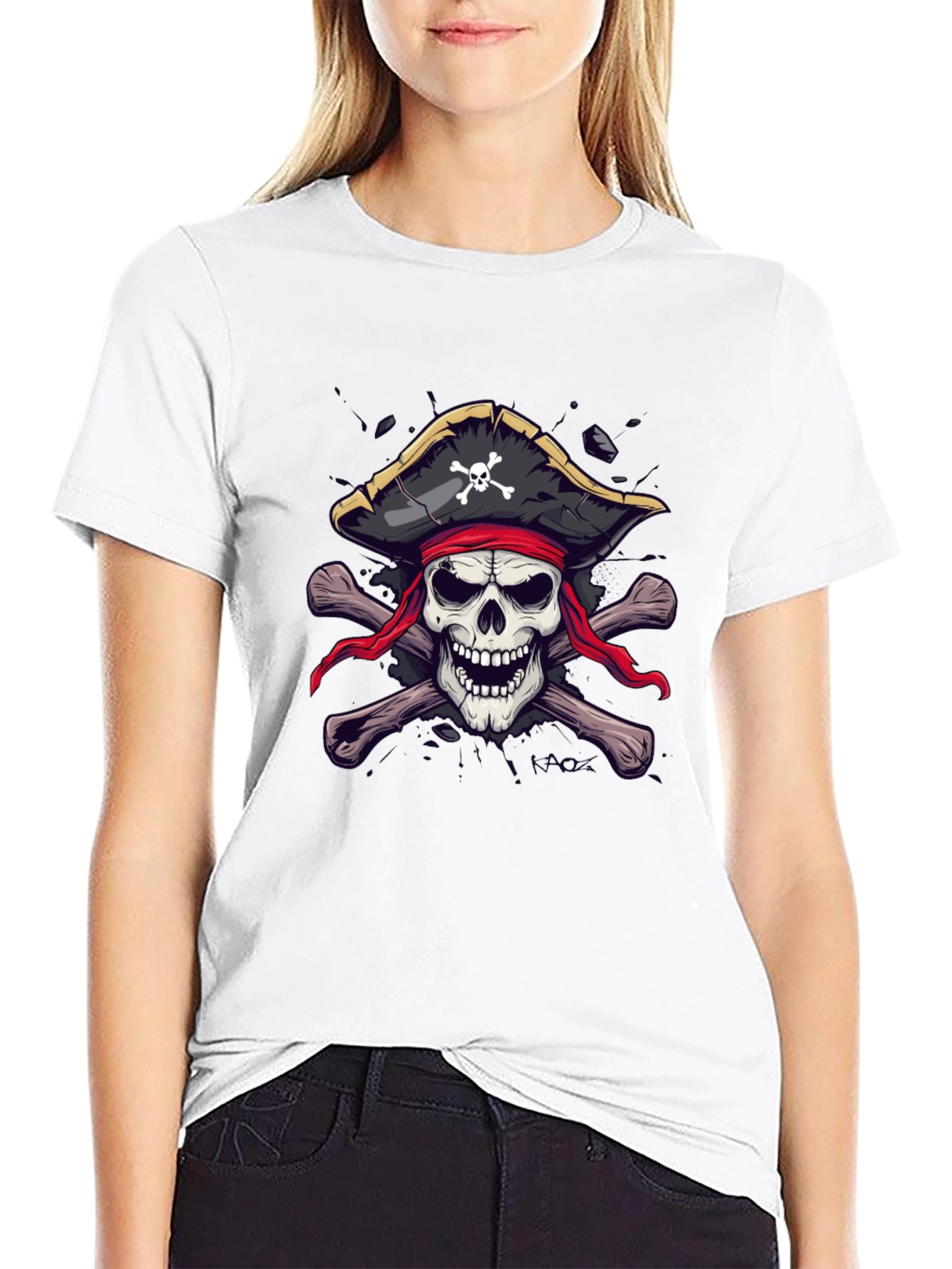 Black Pirate Skull Graphic T-Shirt - Black Crew Neck view 9