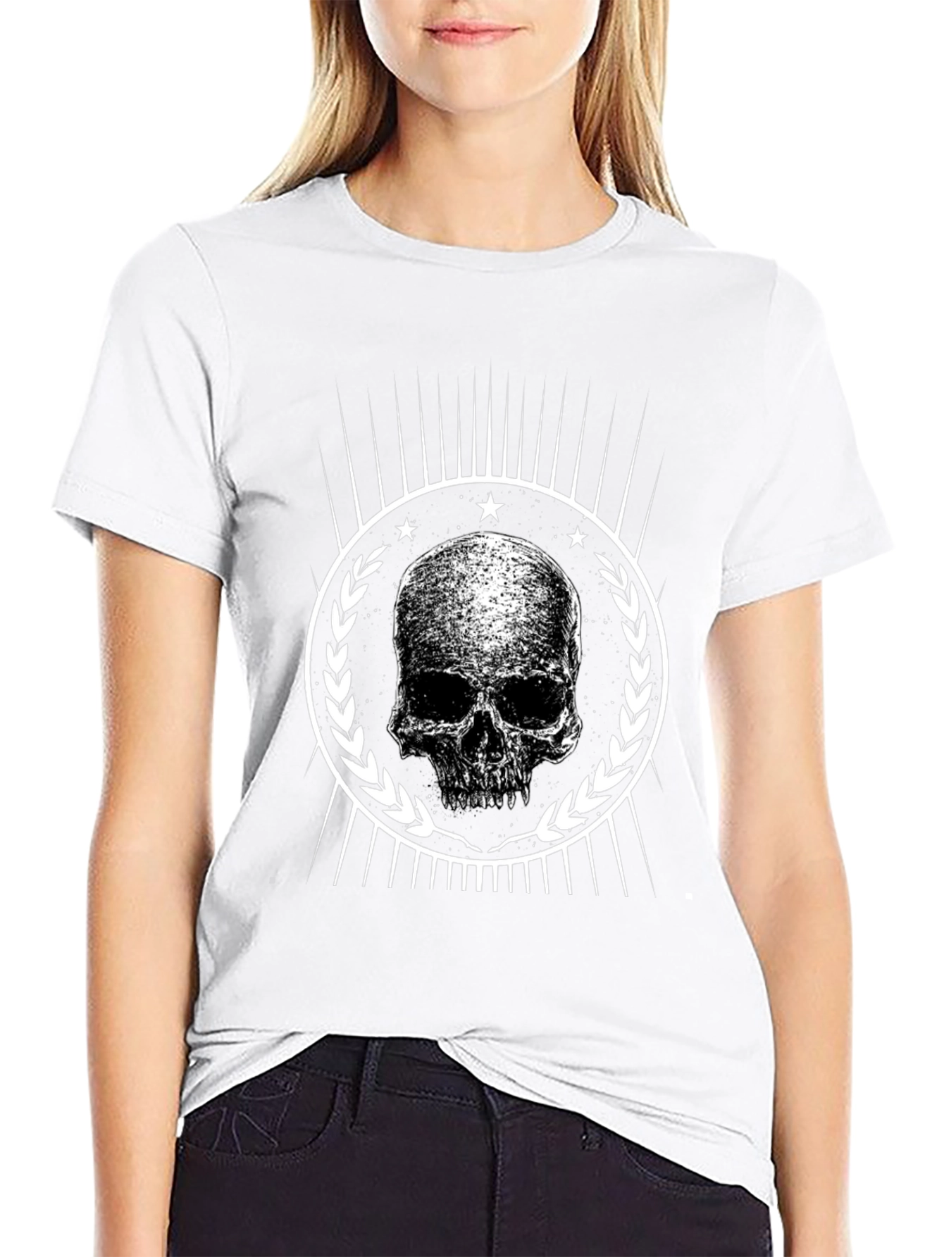 Black Skull Graphic Tee - Black Cotton Blend view 9