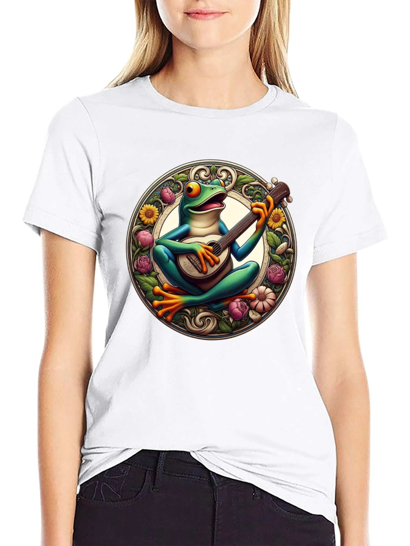 Black Frog Playing Guitar T-Shirt - Unique Graphic Tee view 9