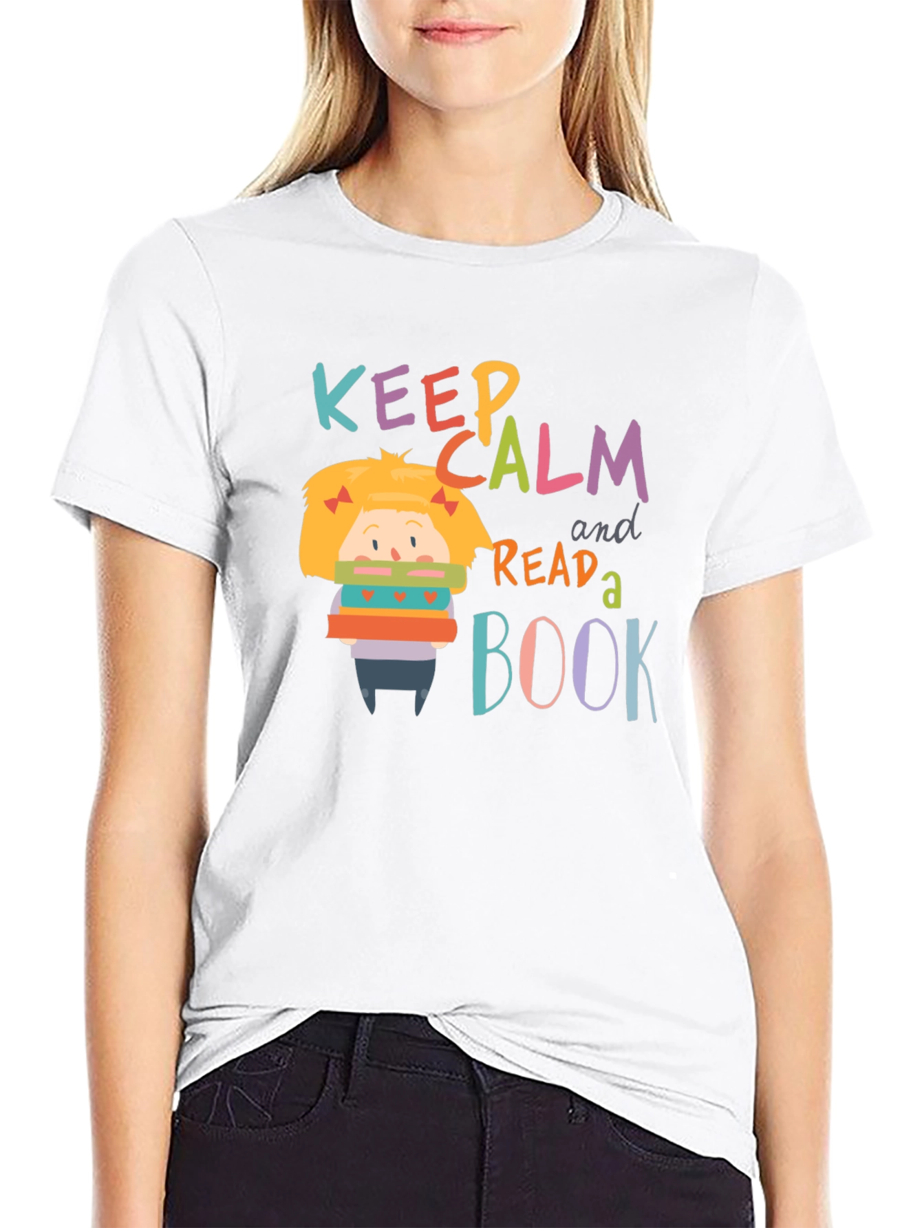 Black Keep Calm and Read a Book Graphic Tee view 9