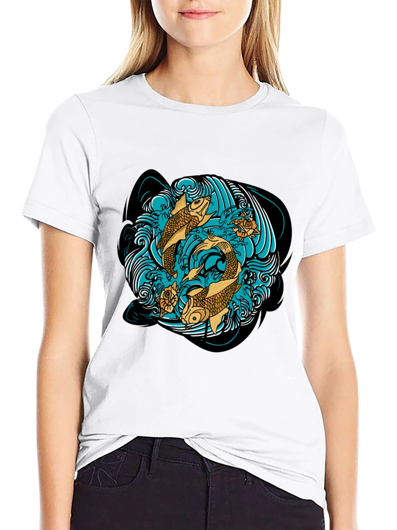 Black Koi Fish T-Shirt Graphic Design view 9