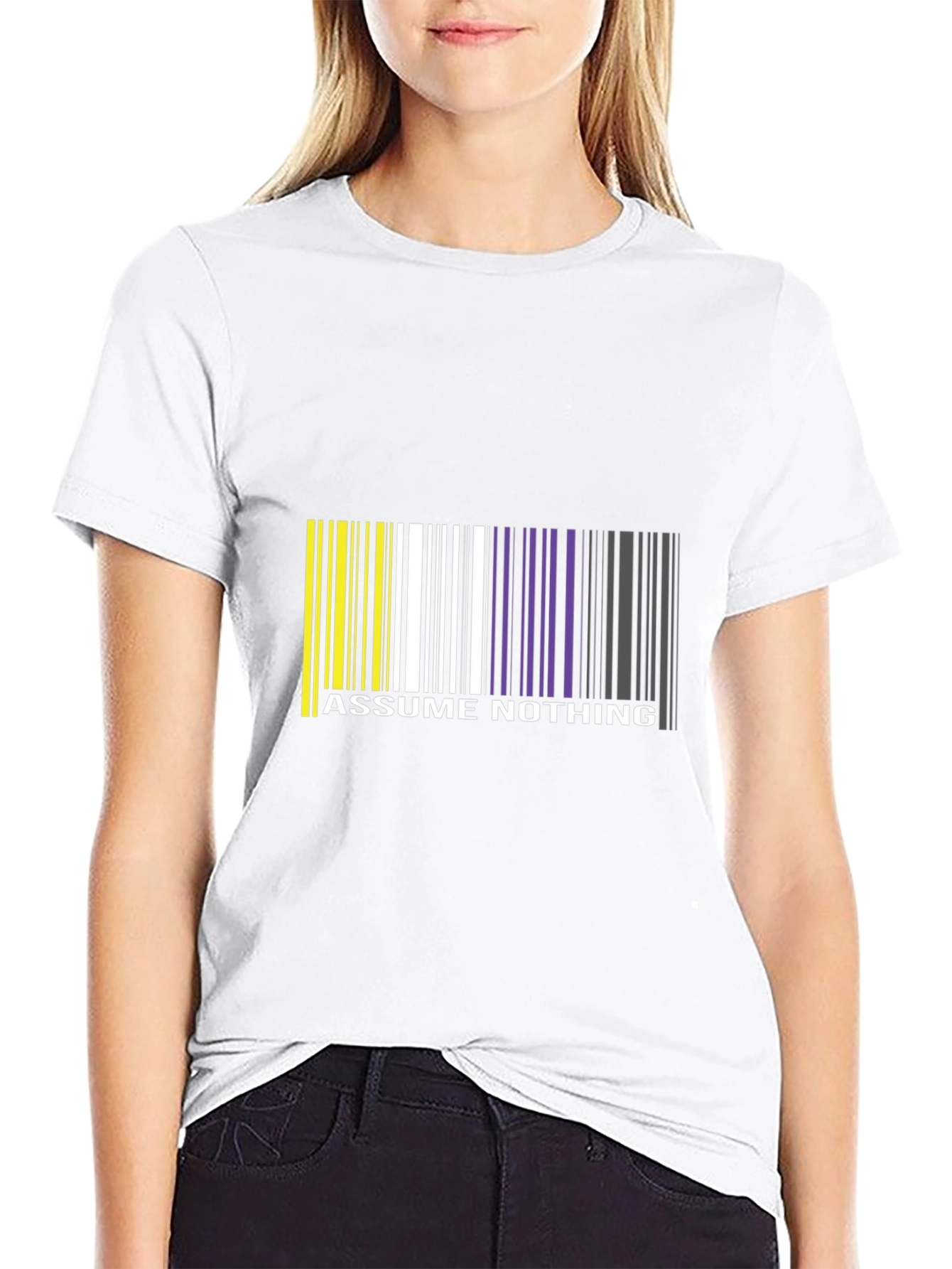 Black Assume Nothing Barcode T-Shirt - Unique Graphic Tee view 9