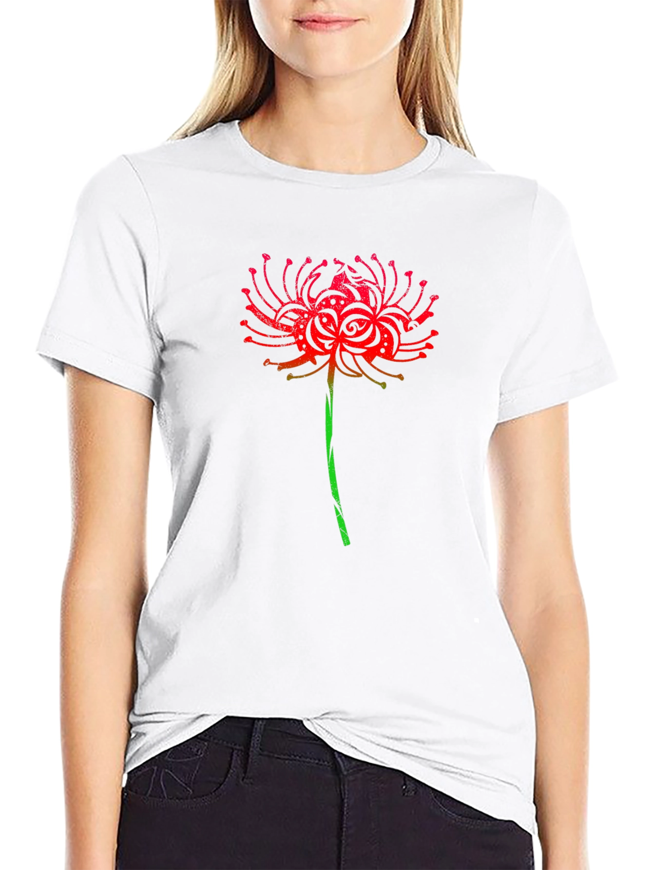 Black Red Spider Lily Graphic Tee view 9