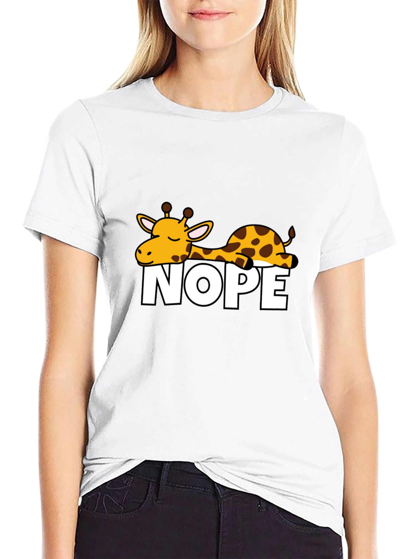 Black Nope Giraffe Graphic Tee - Unisex Black T-Shirt view 9