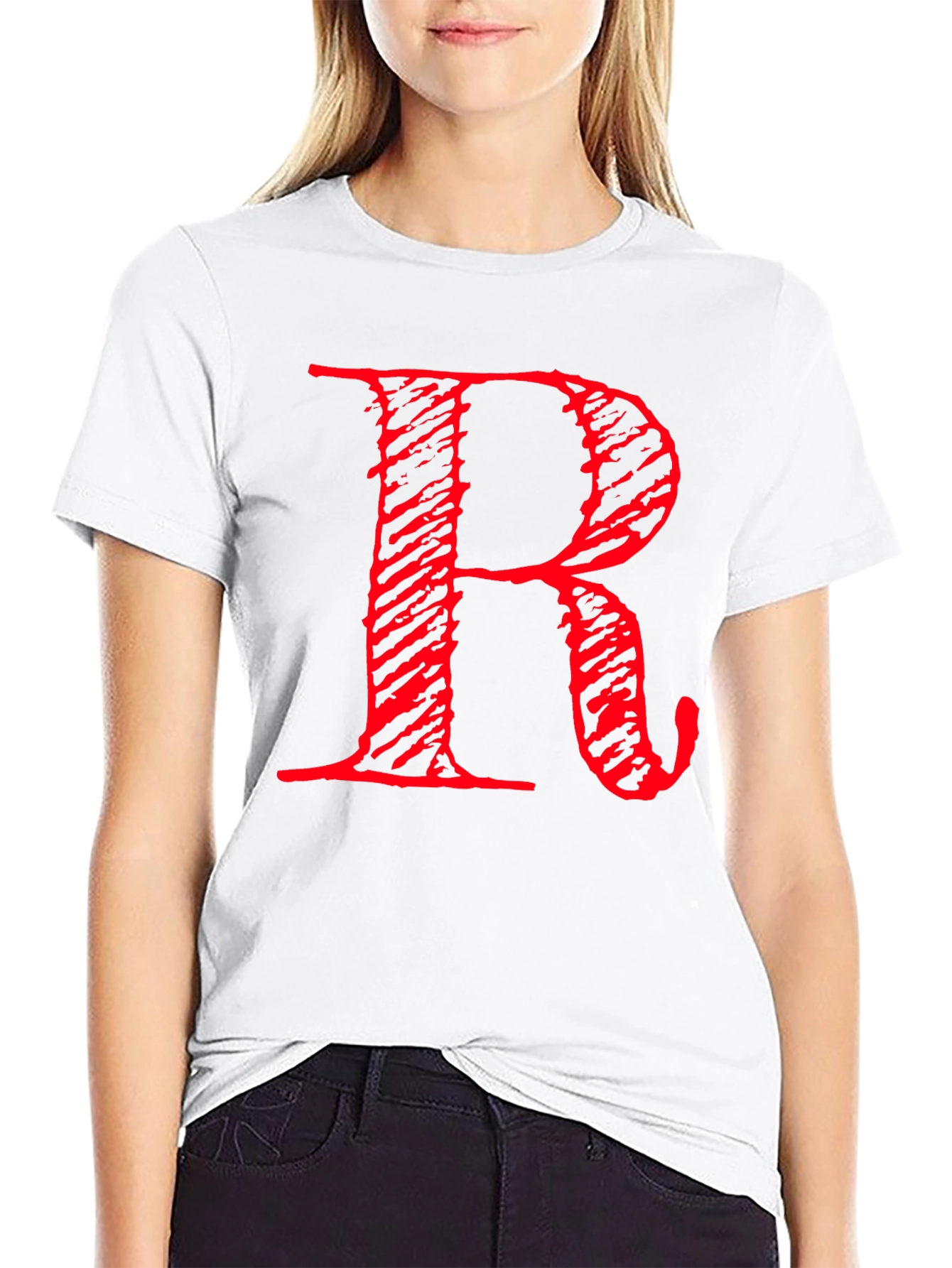Black Bold Red R Graphic Print Black T-Shirt view 9