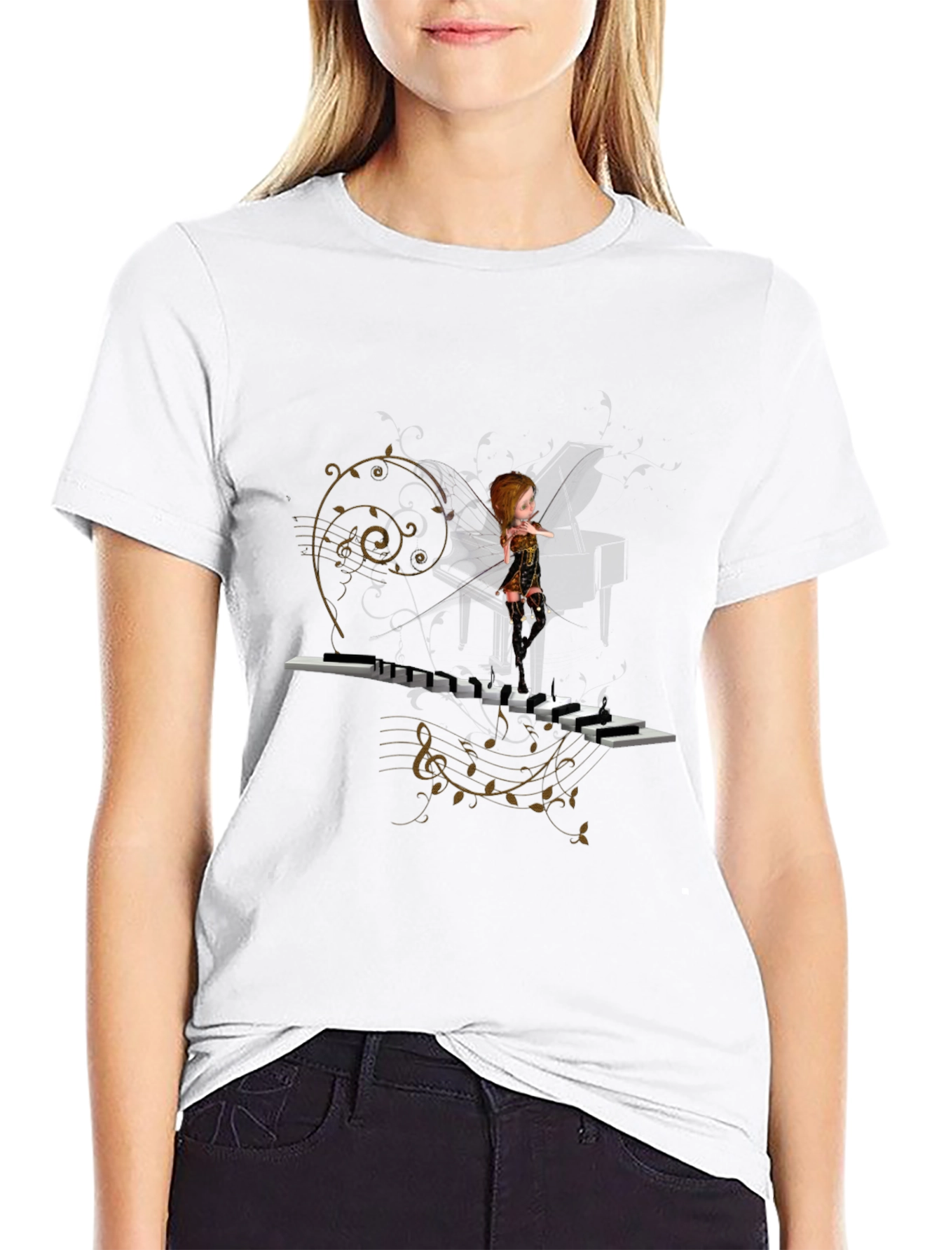 Black Piano Fairy Black T-Shirt view 9