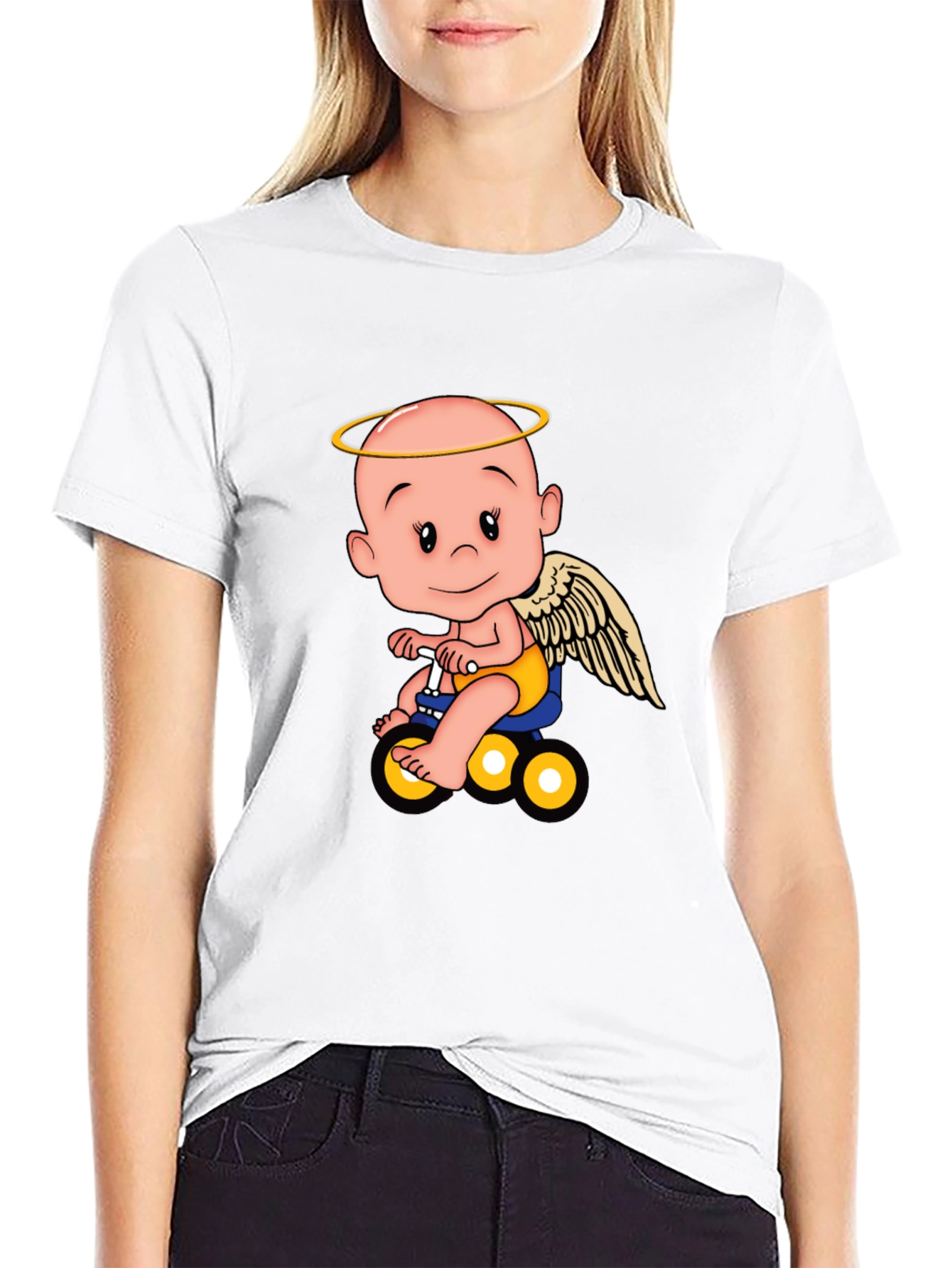 Black Angel Baby on Bike Graphic Tee - Black view 9