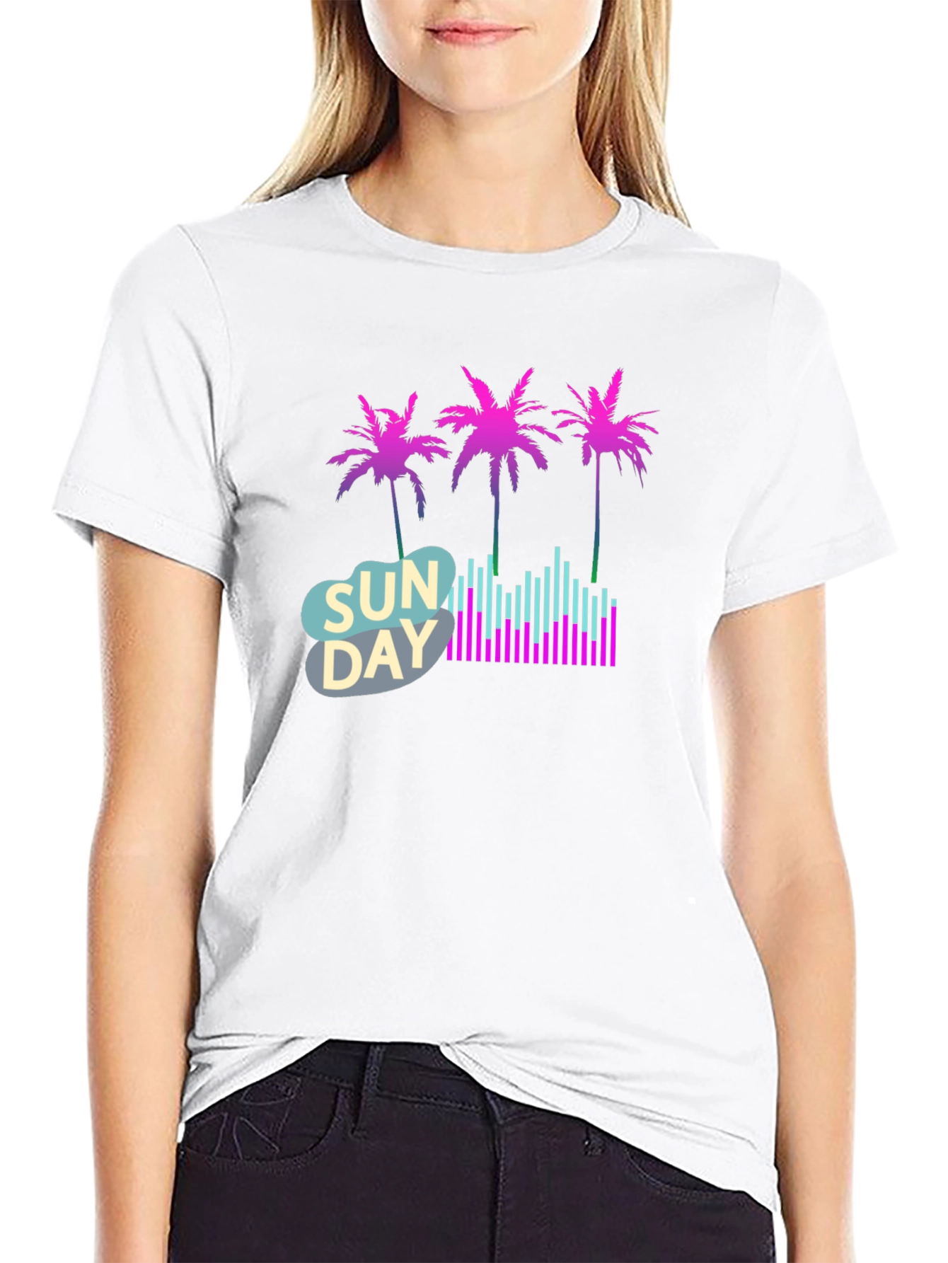 Black Retro Sunday Vibes T-Shirt - Palm Trees & Soundwaves view 9