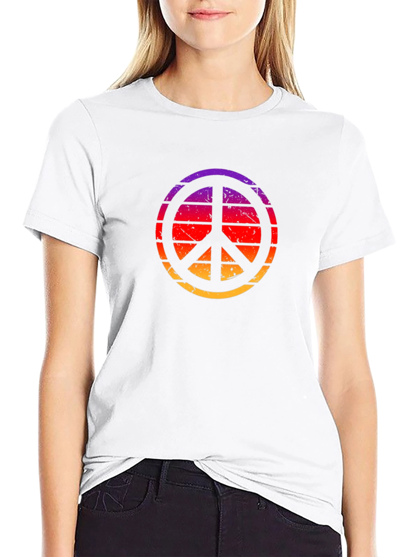 Black Retro Sunset Peace Sign Black T-Shirt view 9