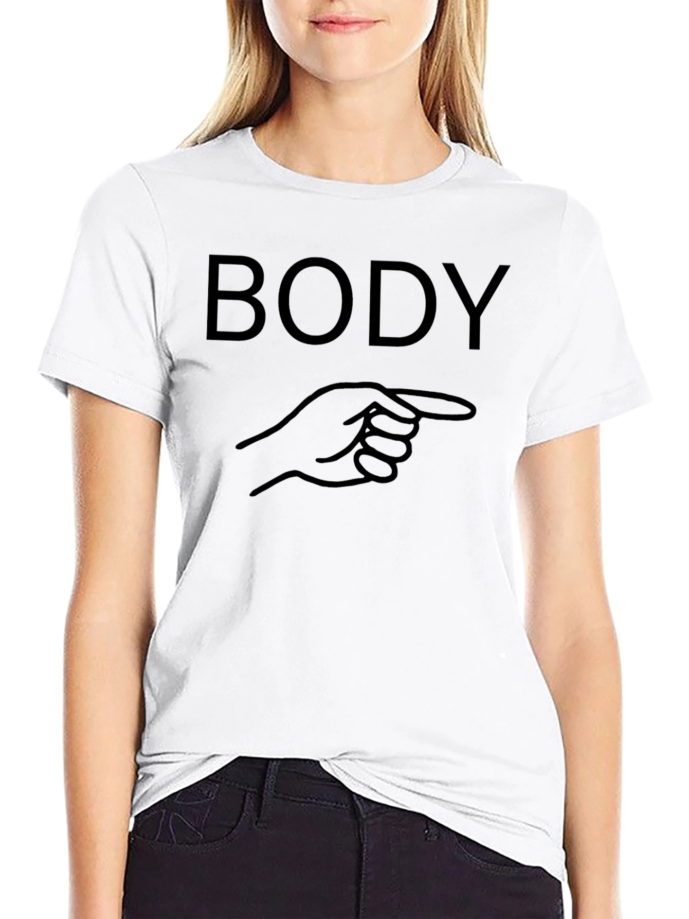 Black Funny Body Pointing Graphic Tee - Unisex Black T-Shirt view 9