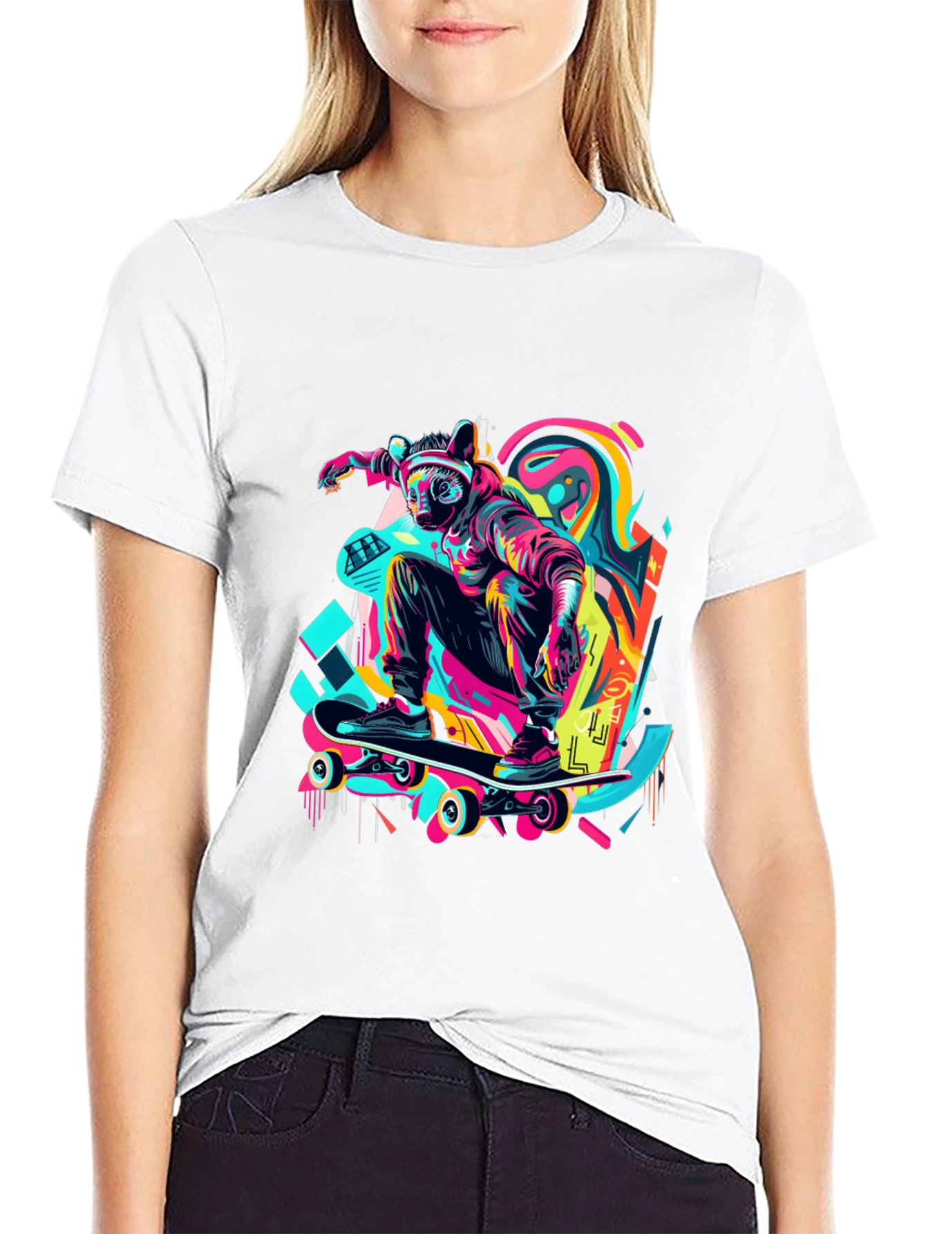 Black Skater Raccoon Graphic T-Shirt view 9