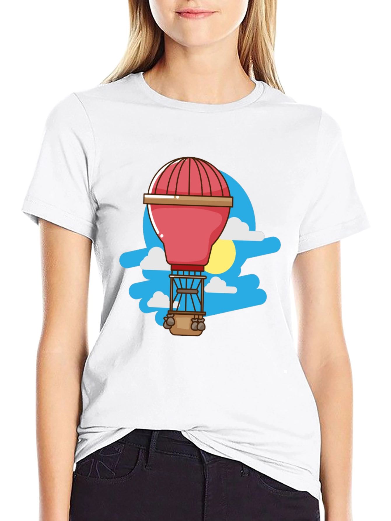 Black Cartoon Hot Air Balloon Graphic Tee - Black view 9