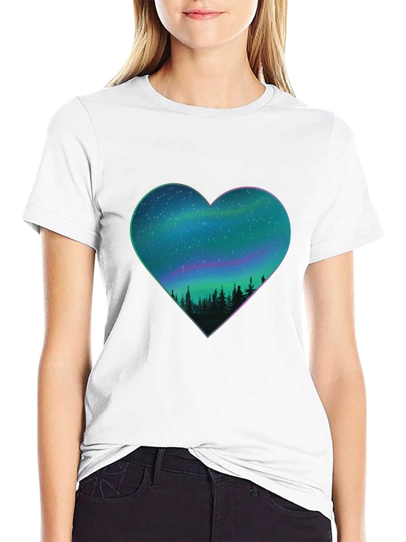 Black Northern Lights Heart Graphic Tee view 9