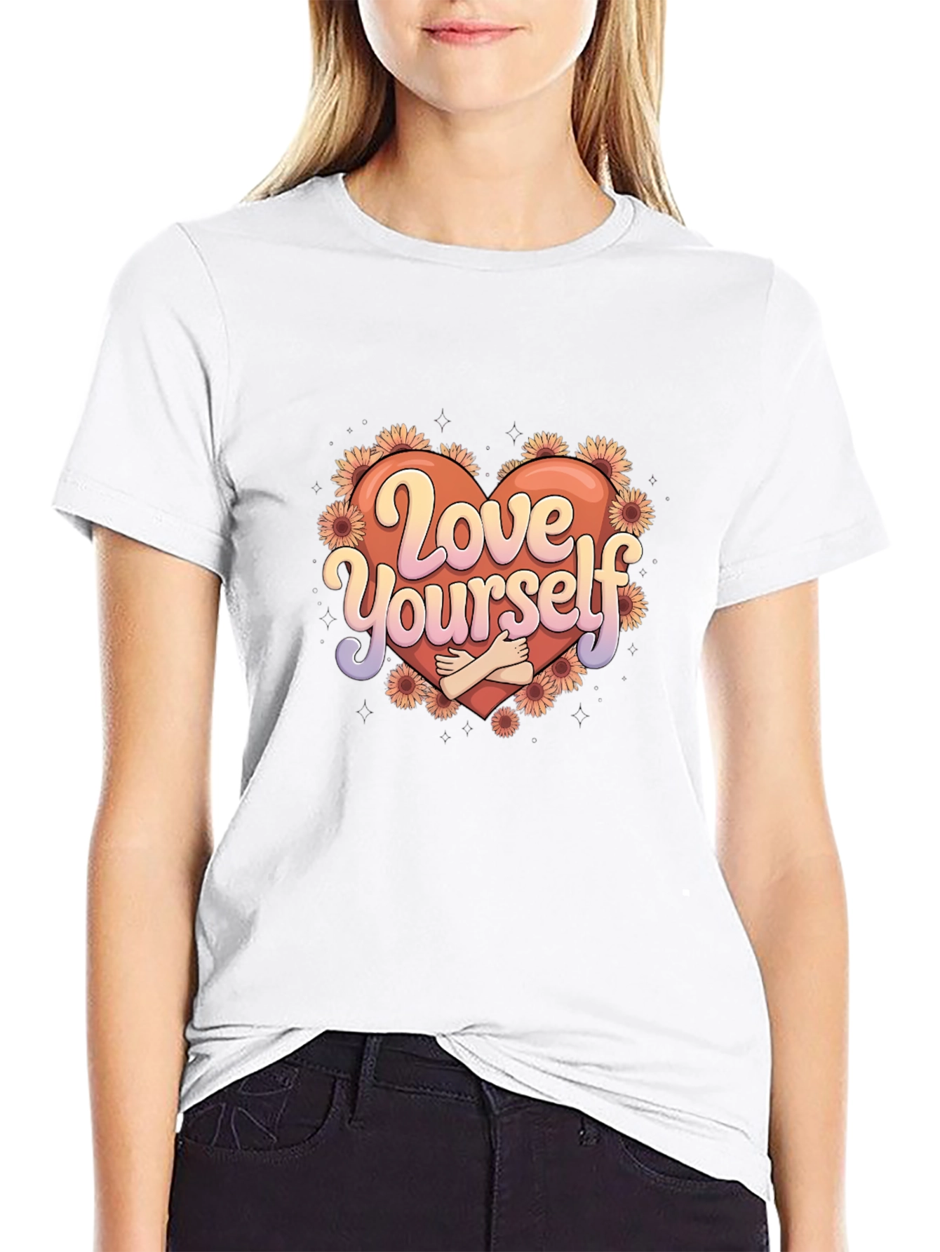 Black Love Yourself Graphic Tee - Heart & Flowers view 9
