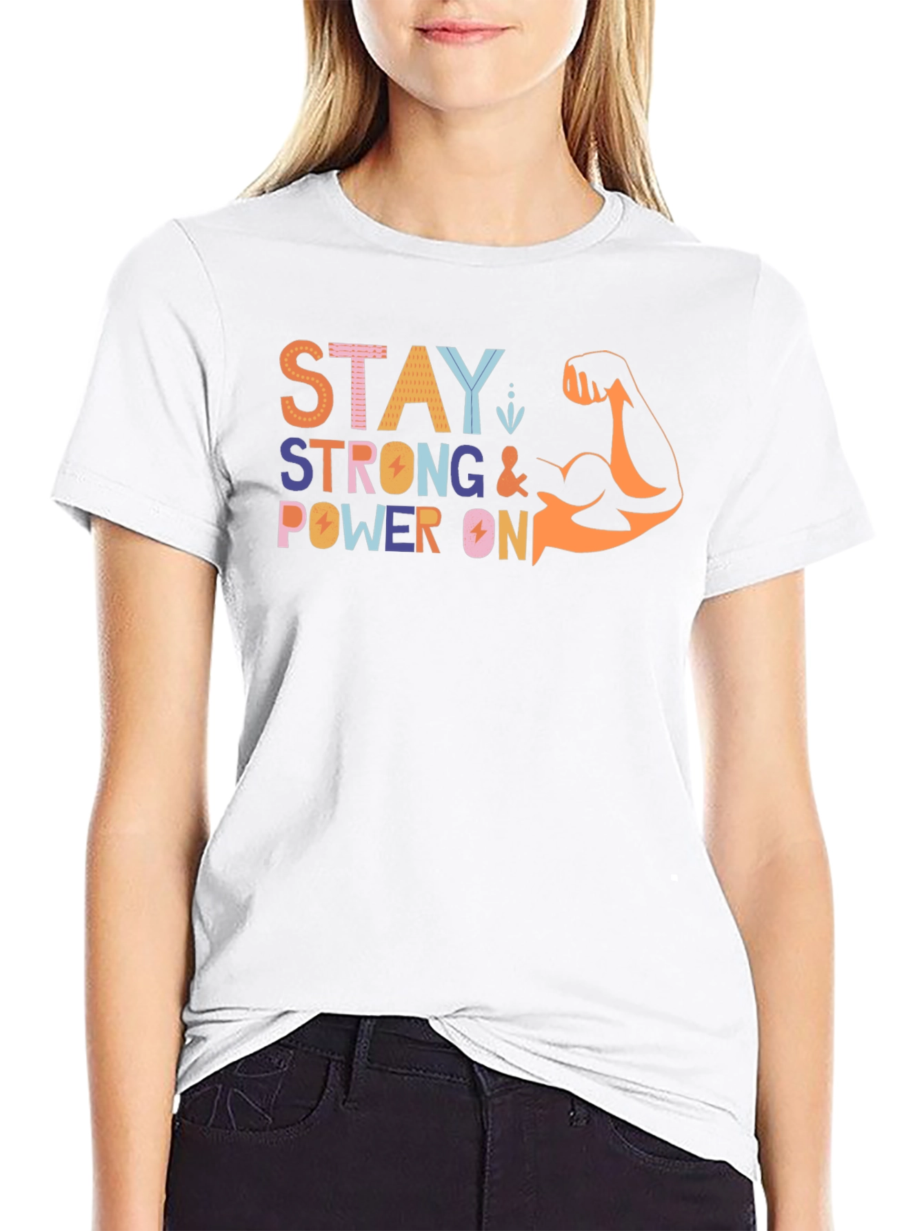 Black Stay Strong Graphic Print Crew Neck T-Shirt view 9