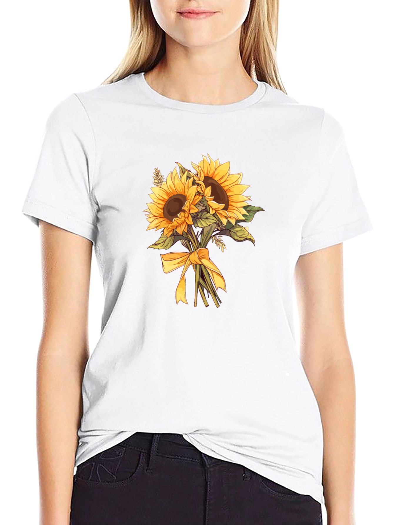 Black Sunflower Bouquet Graphic Tee - Black Cotton Blend view 9