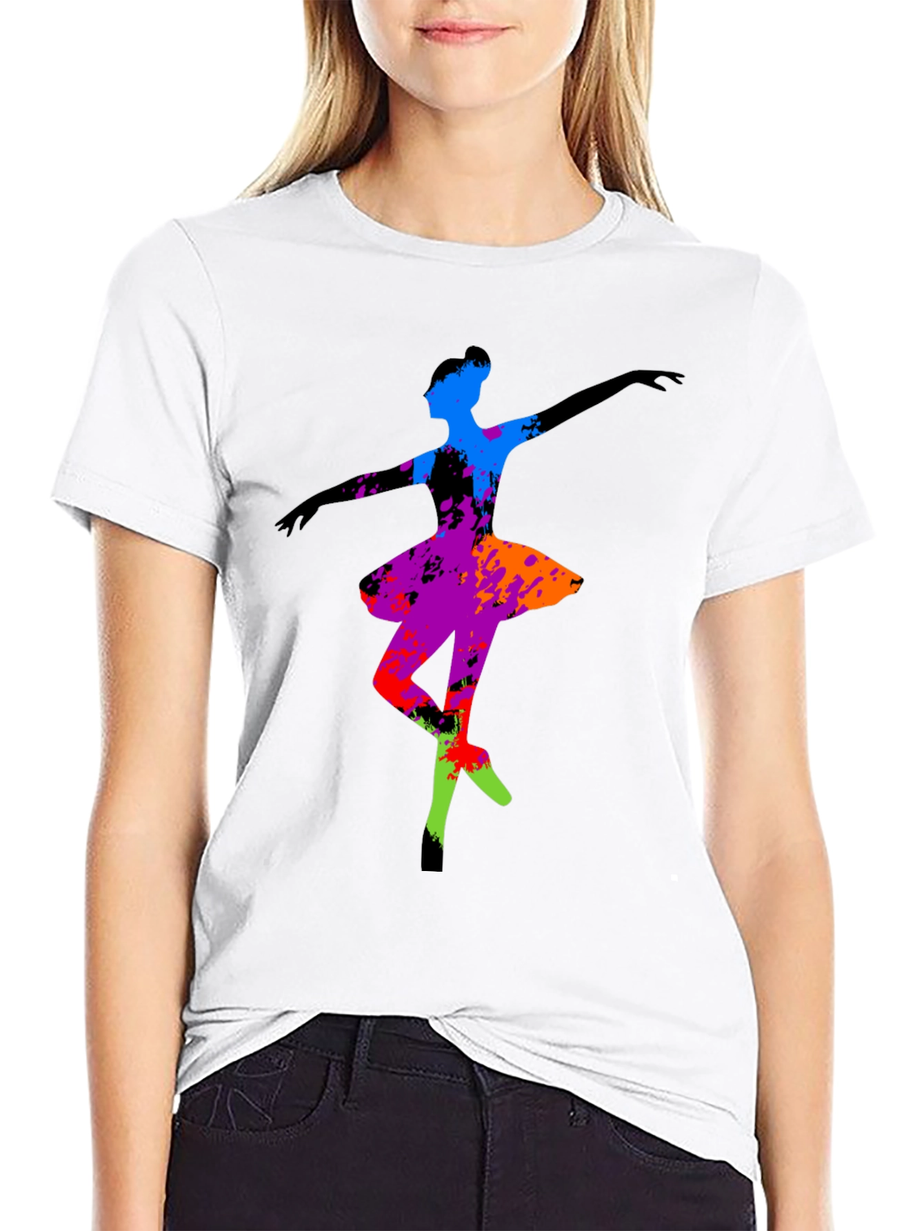 Black Abstract Ballerina Graphic Tee - Black view 9