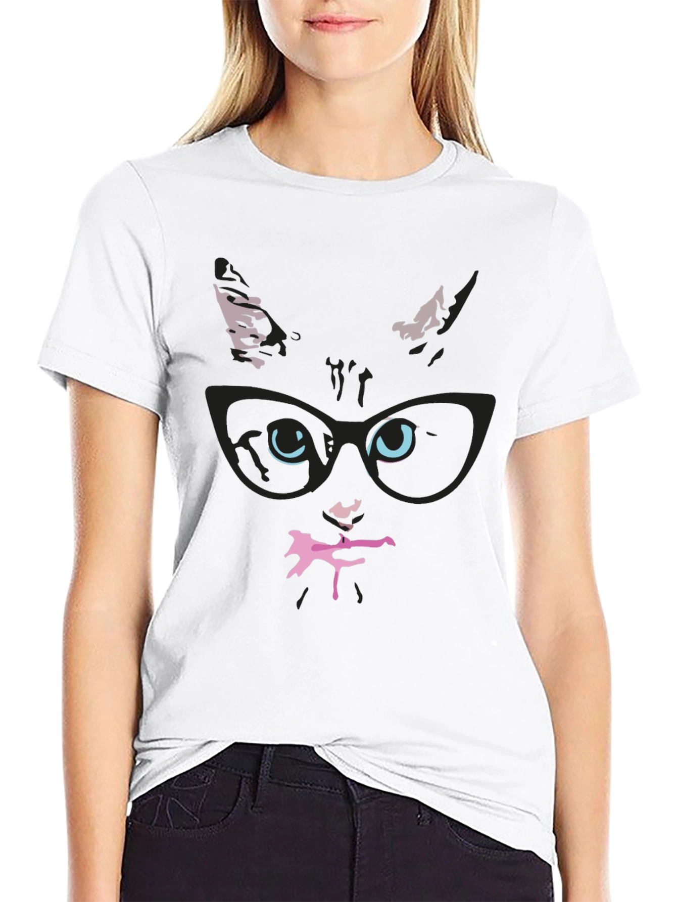 Black Cool Cat in Glasses T-Shirt view 9