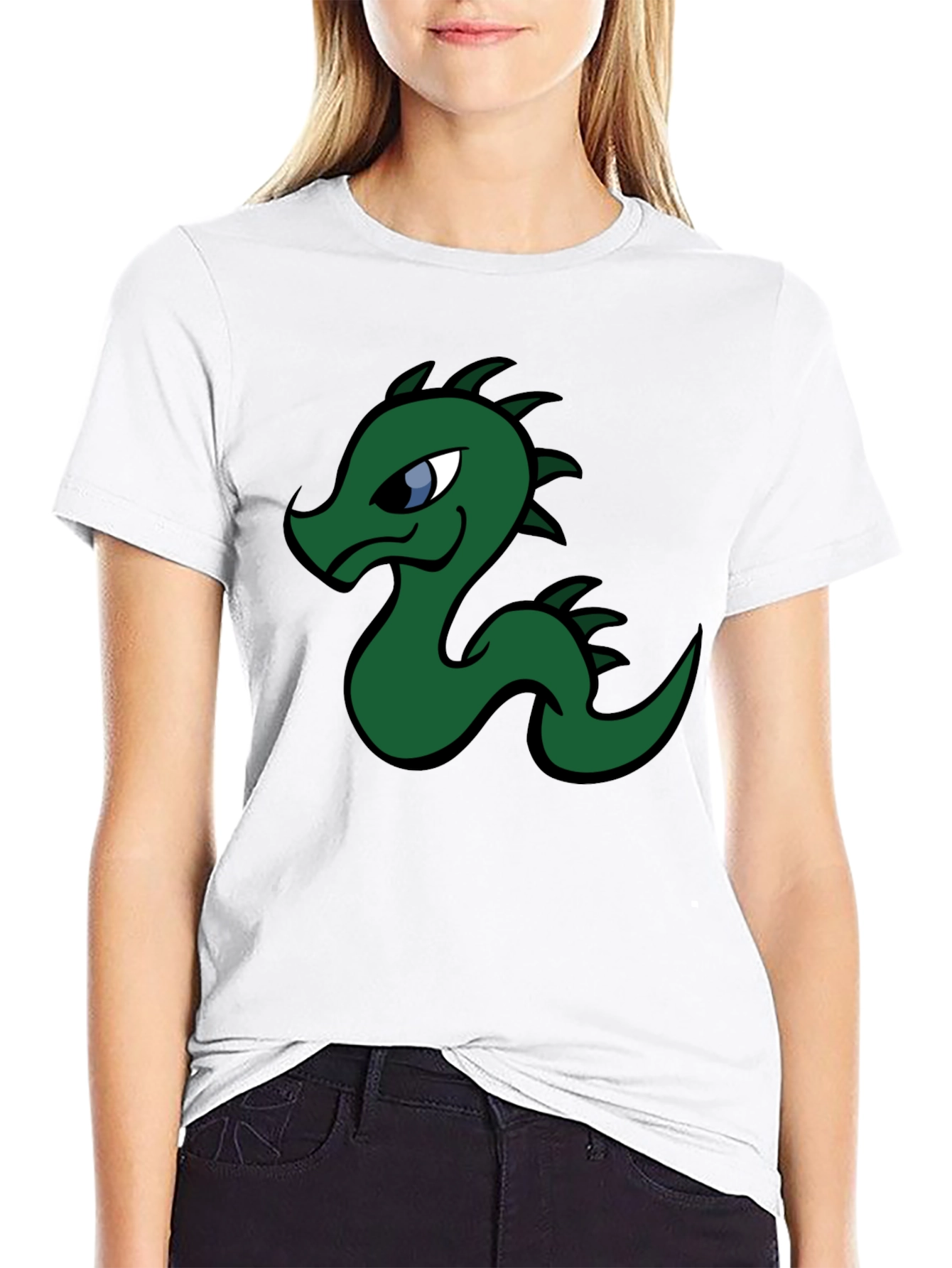 Black Cartoon Dragon Graphic Tee - Black Cotton T-Shirt view 9