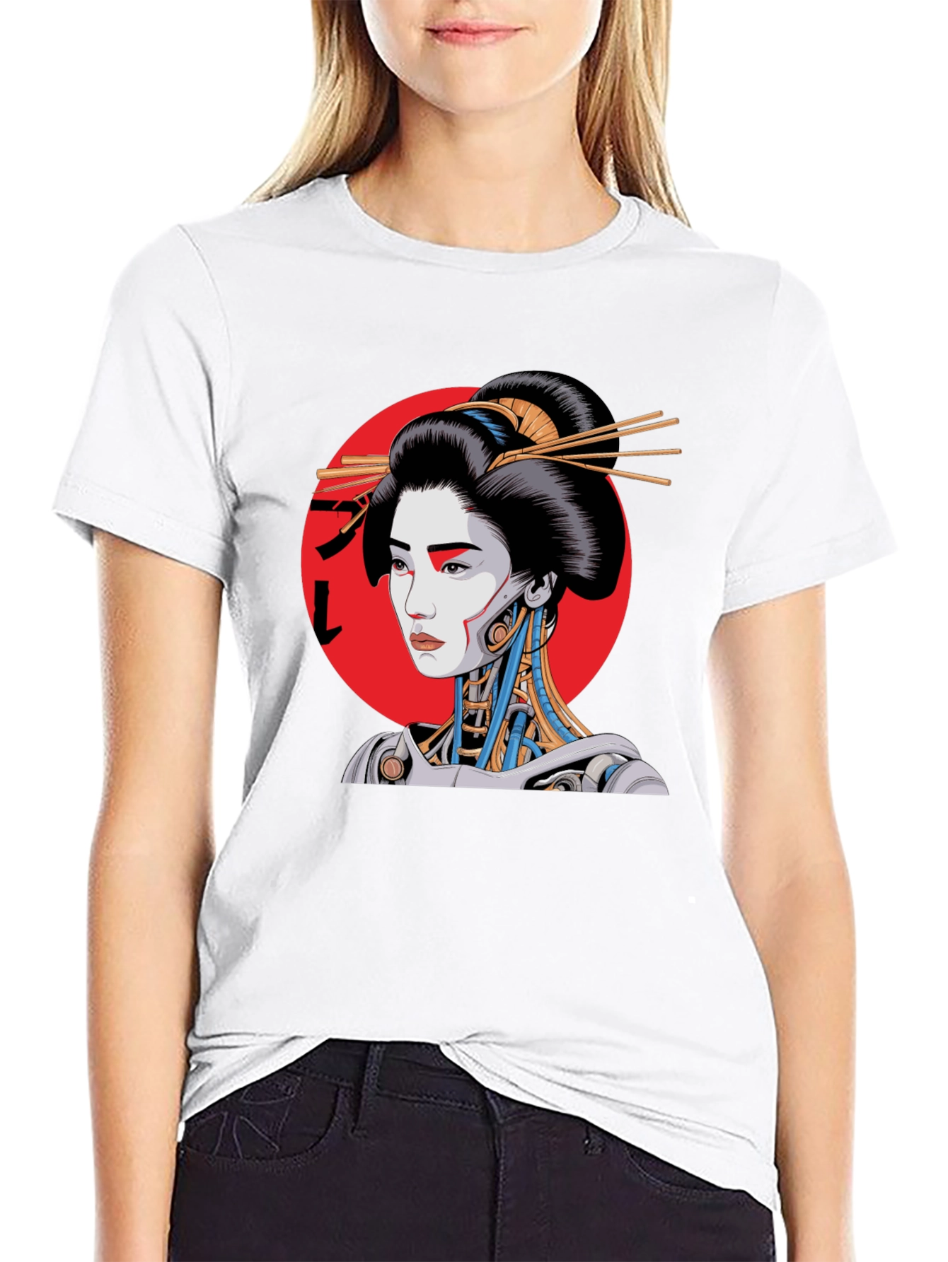 Black Cyberpunk Geisha Graphic Tee - Black view 9