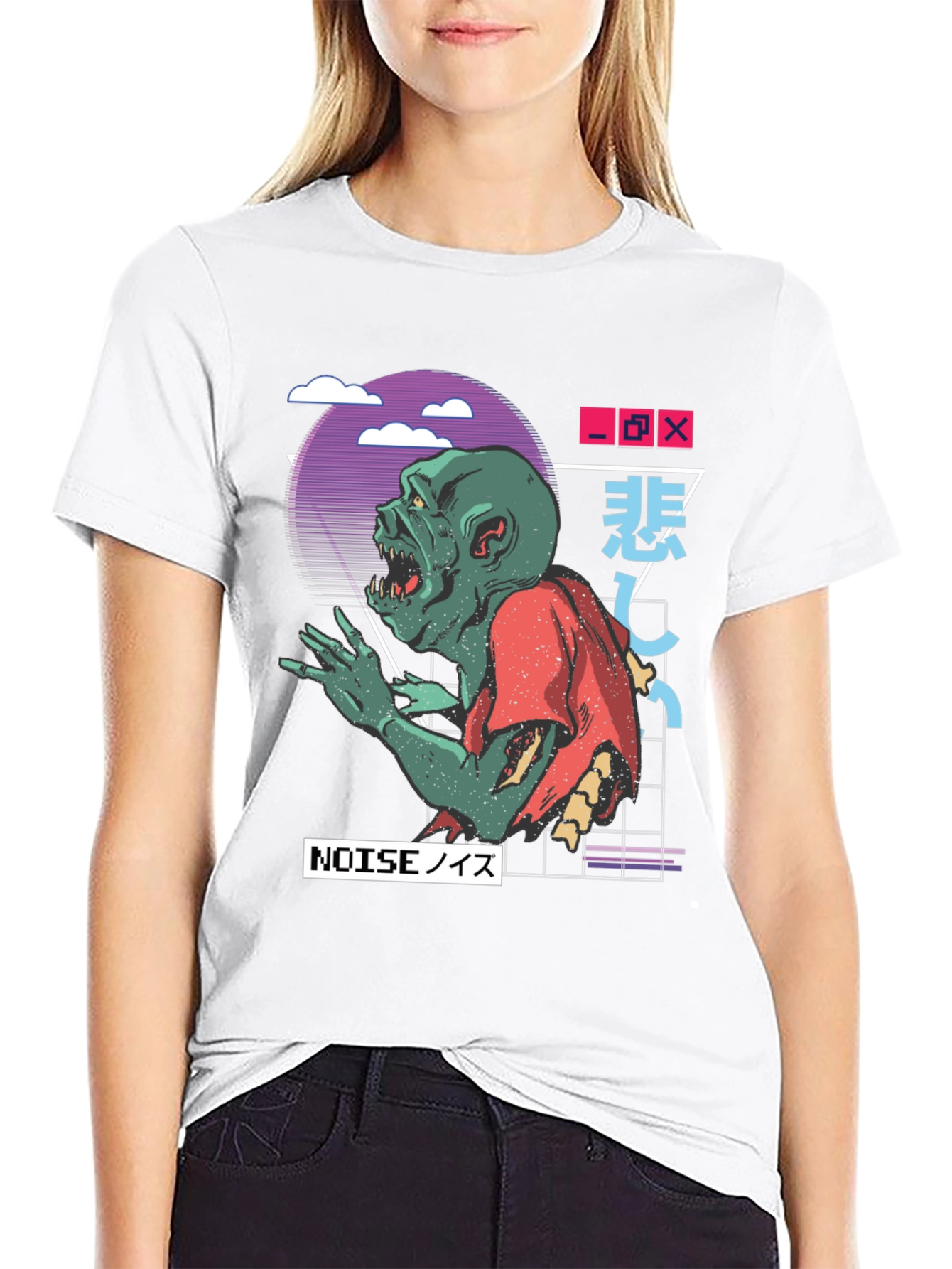 Black Zombie Noise T-Shirt - Vaporwave Style view 9