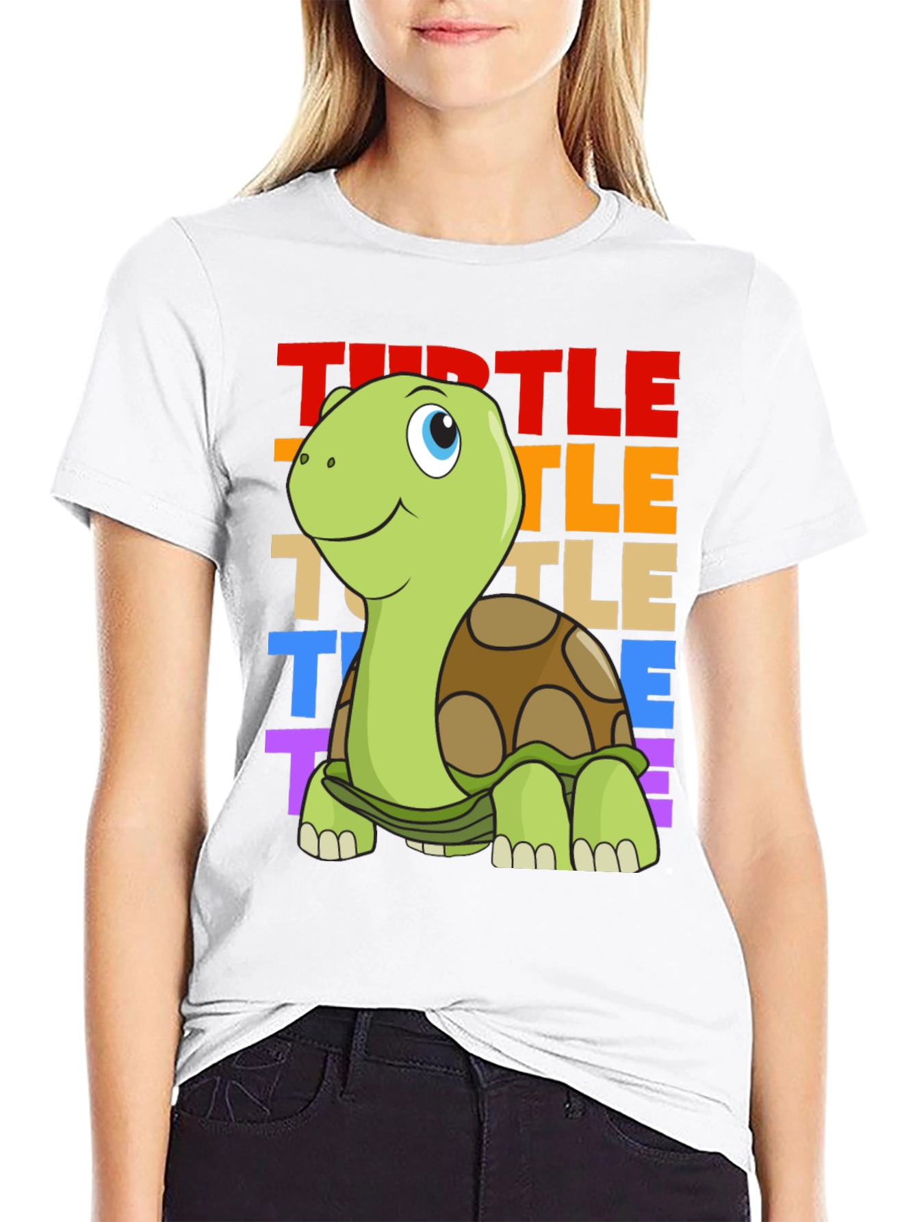 Black Cartoon Turtle Graphic Tee - Unisex Black T-Shirt view 9