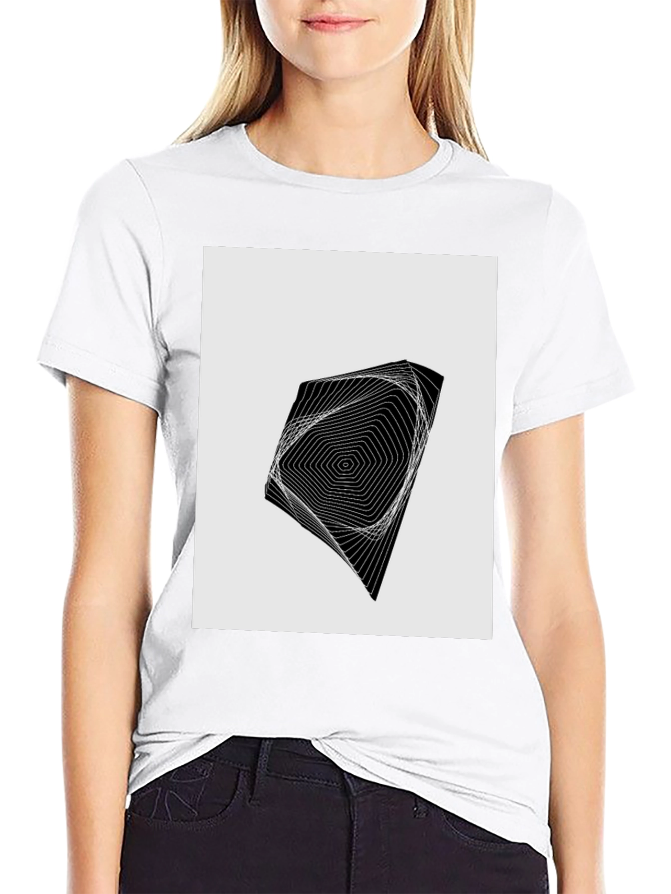 Black Geometric Illusion Graphic Tee view 9