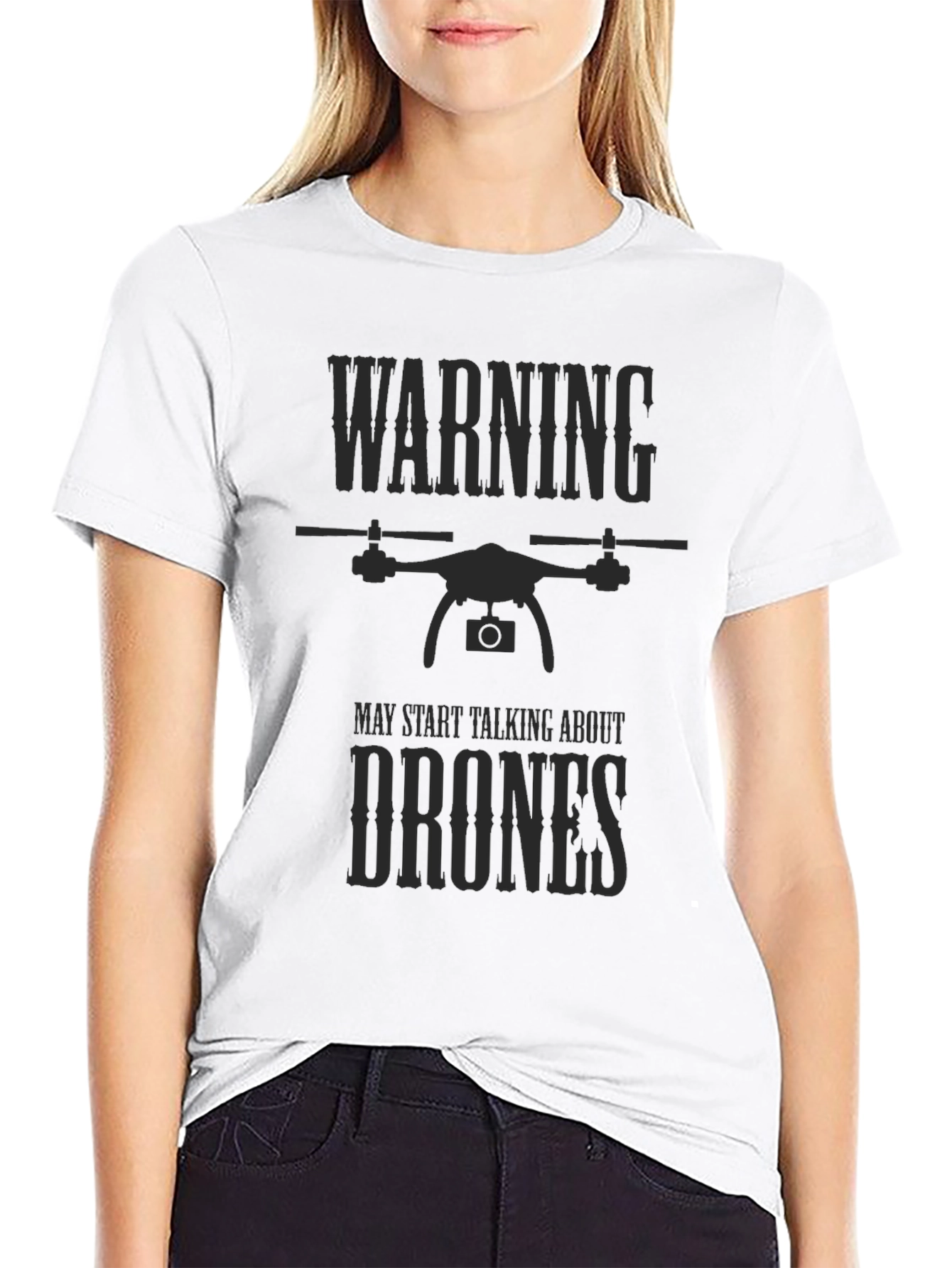 Black Warning Drones T-Shirt - Funny Drone Pilot Gift view 9