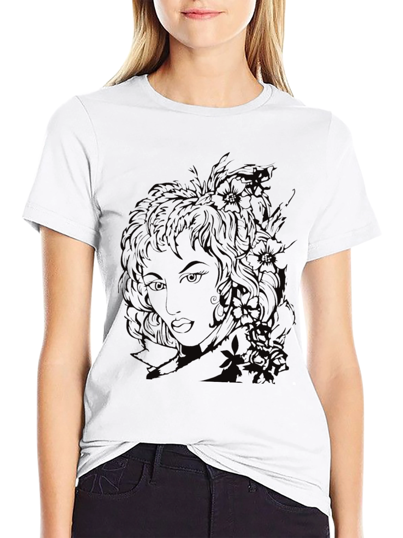 Black Graphic Print Tee - Vintage Woman Portrait view 9