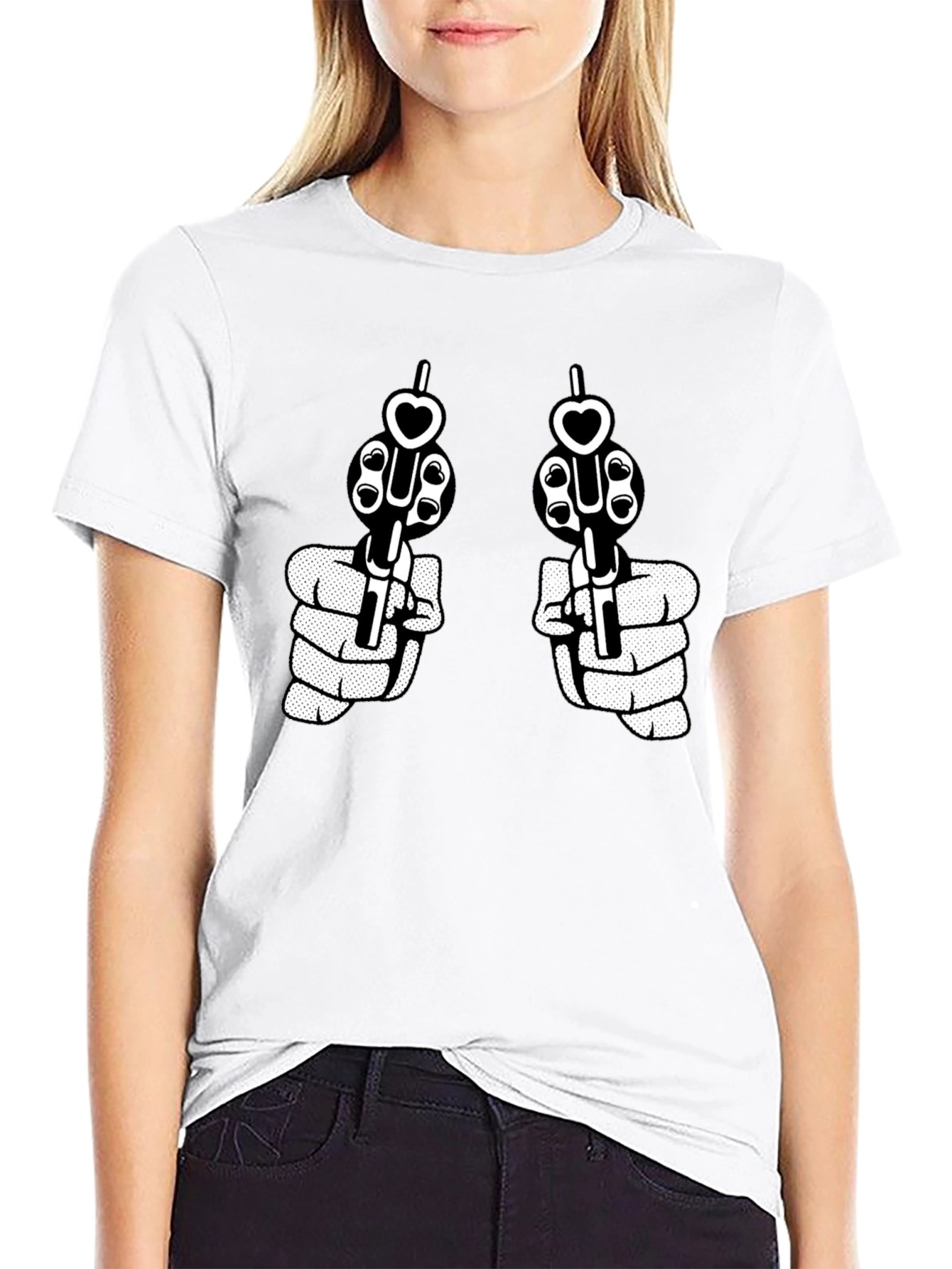 Black Guns and Hearts Graphic Tee - Black view 9