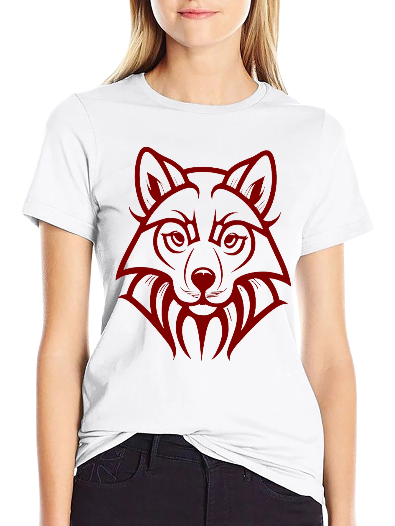 Black Wolf Head Graphic Print Crew Neck T-Shirt view 9
