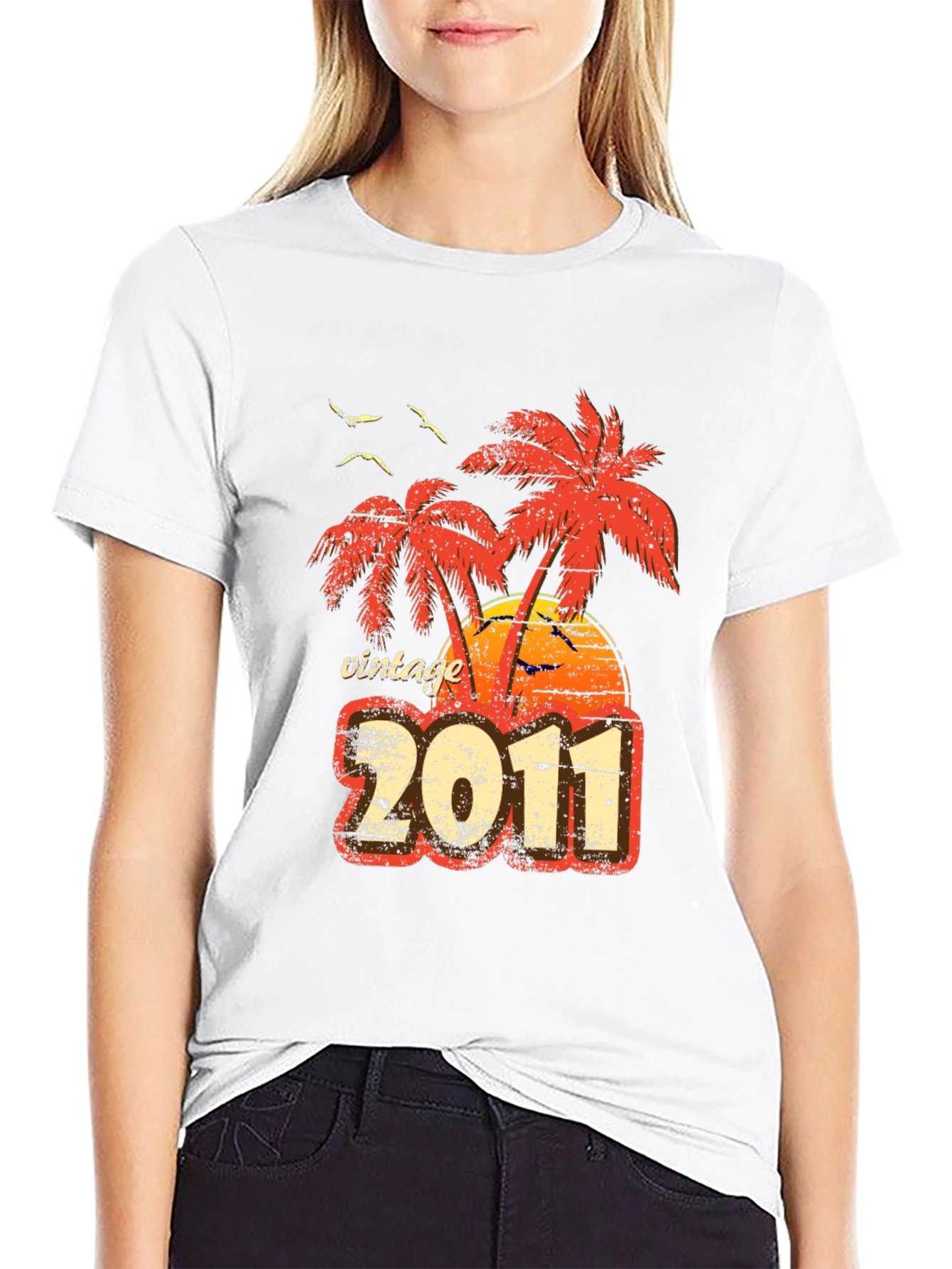 Black Vintage 2011 Palm Tree Graphic Tee view 9