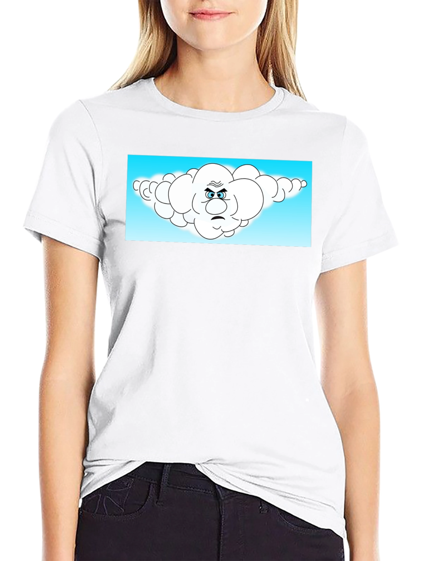 Black Grumpy Cloud Cartoon Black T-Shirt view 9