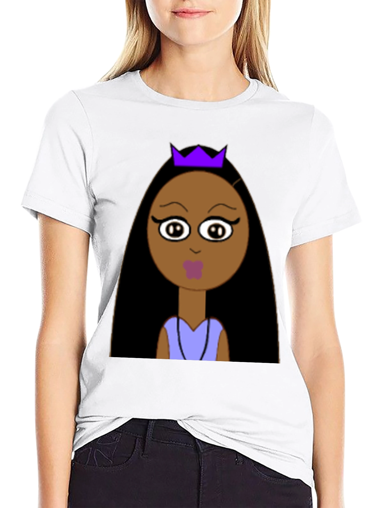 Black Cartoon Princess Graphic Tee - Unisex Black T-Shirt view 9