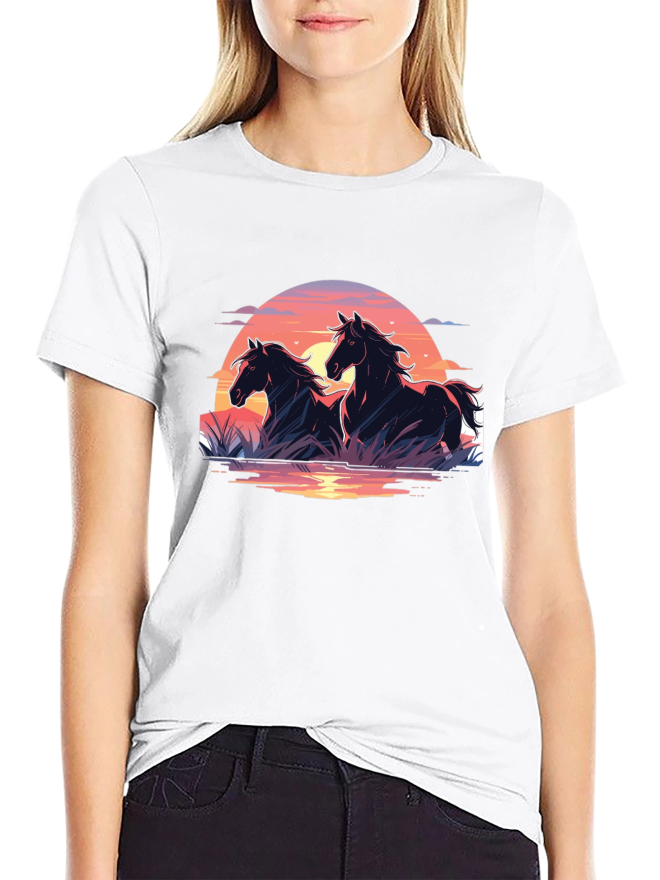Black Black Horse Sunset Graphic Tee view 9