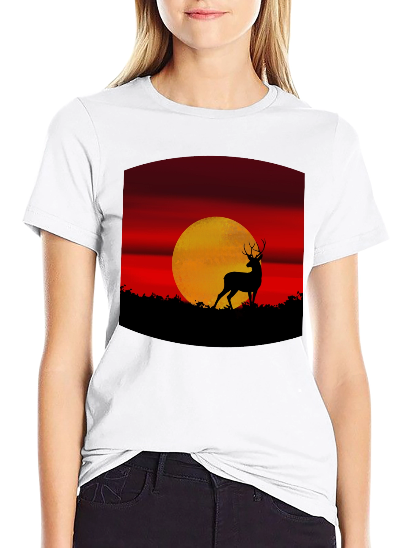 Black Deer Sunset Graphic Tee - Nature Inspired T-Shirt view 9
