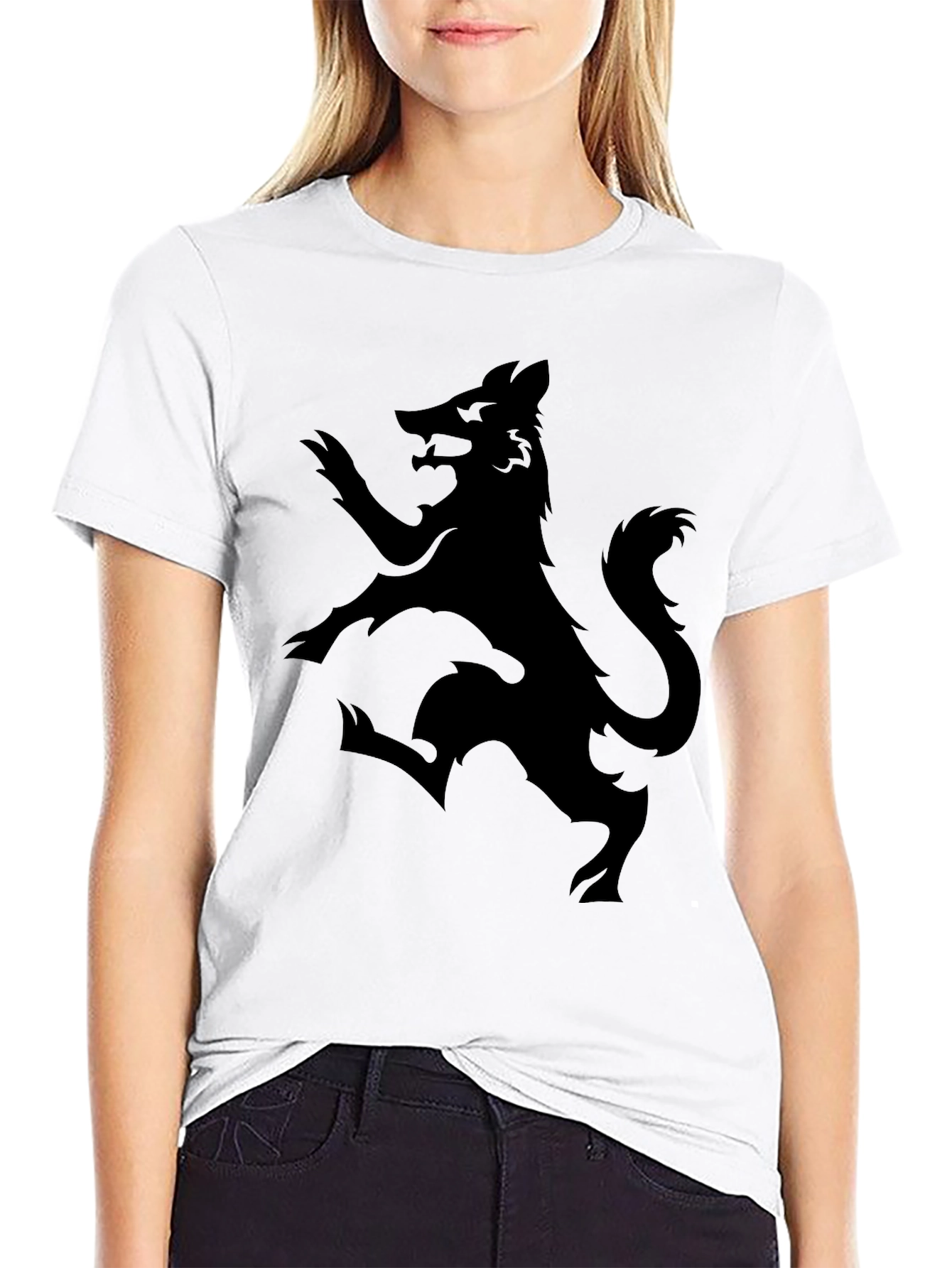 Black Men's Black Graphic Tee - Rampant Wolf Design view 9