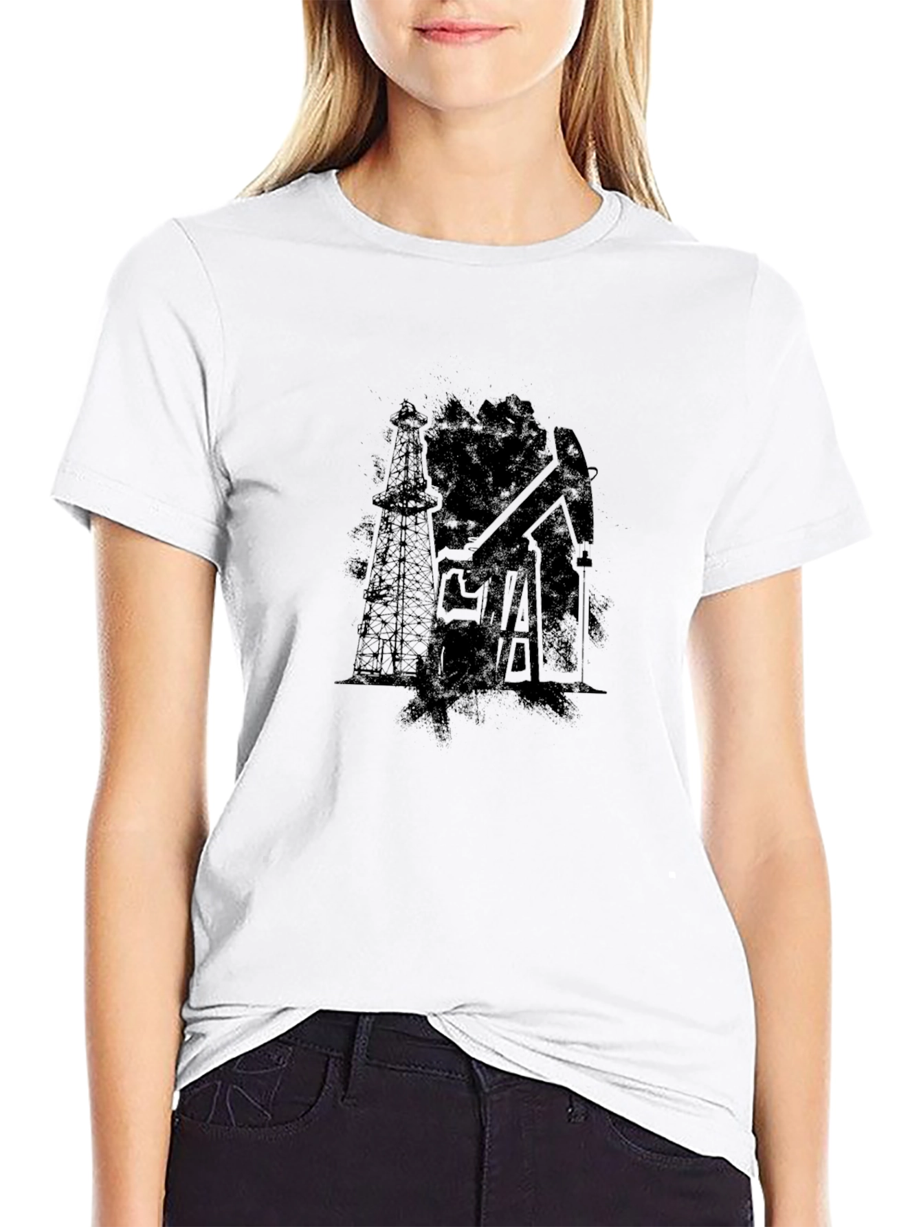 Black Oil Derrick Graphic Tee - Black Cotton Blend view 9