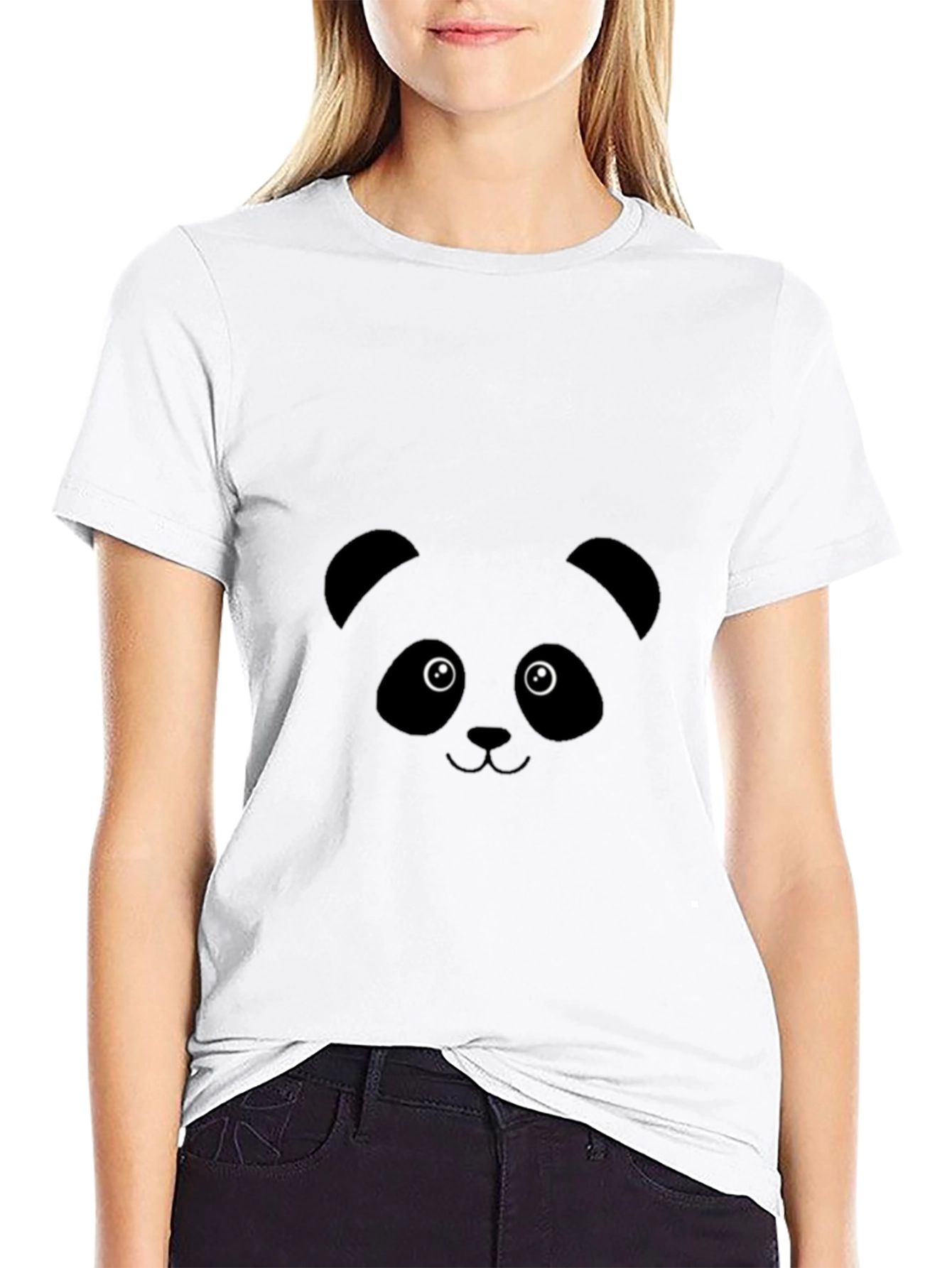 Black Cute Panda Face Graphic Tee - Black Unisex T-Shirt view 9