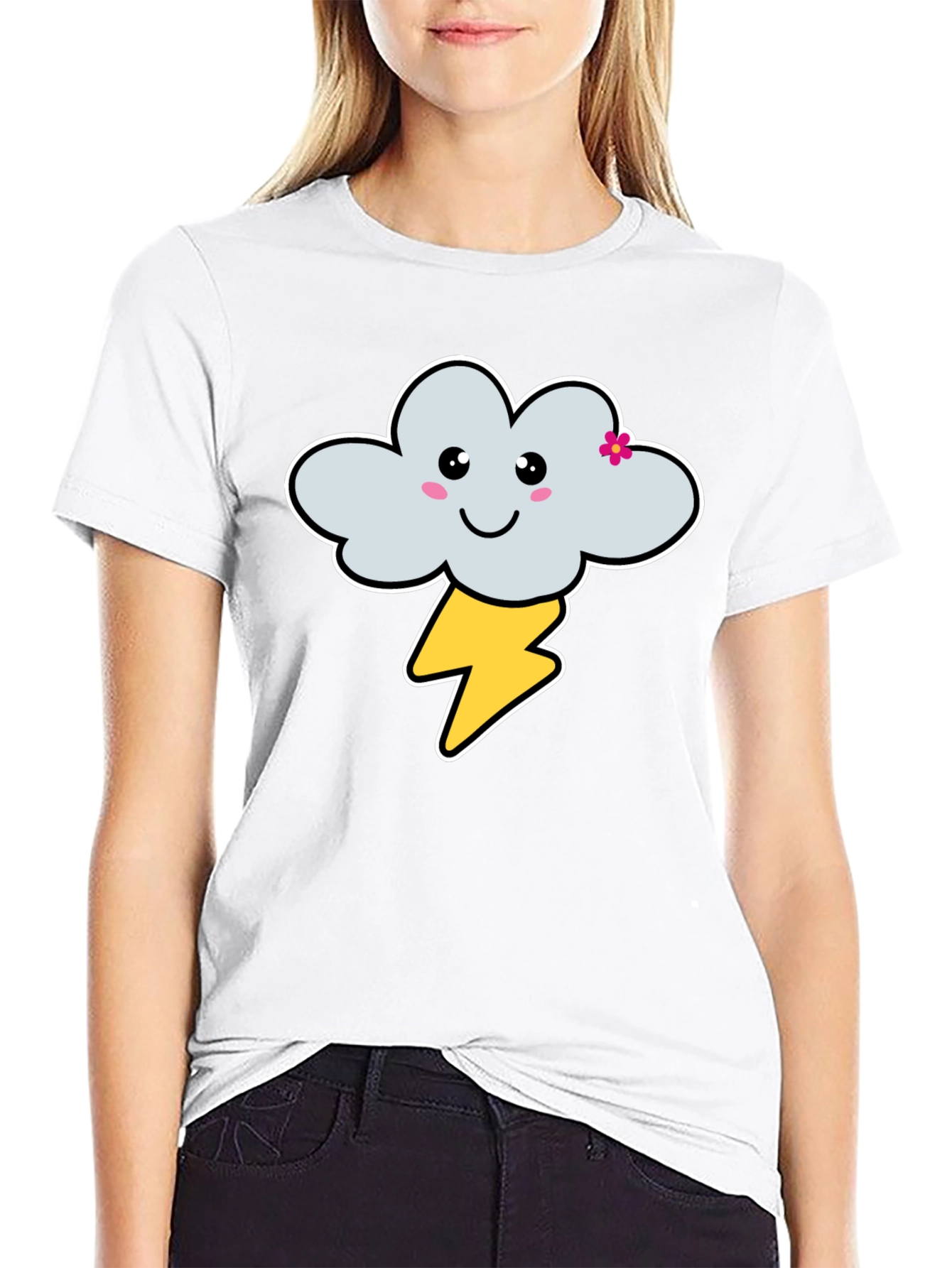 Black Cute Cloud & Lightning Bolt Graphic T-Shirt - Unisex view 9