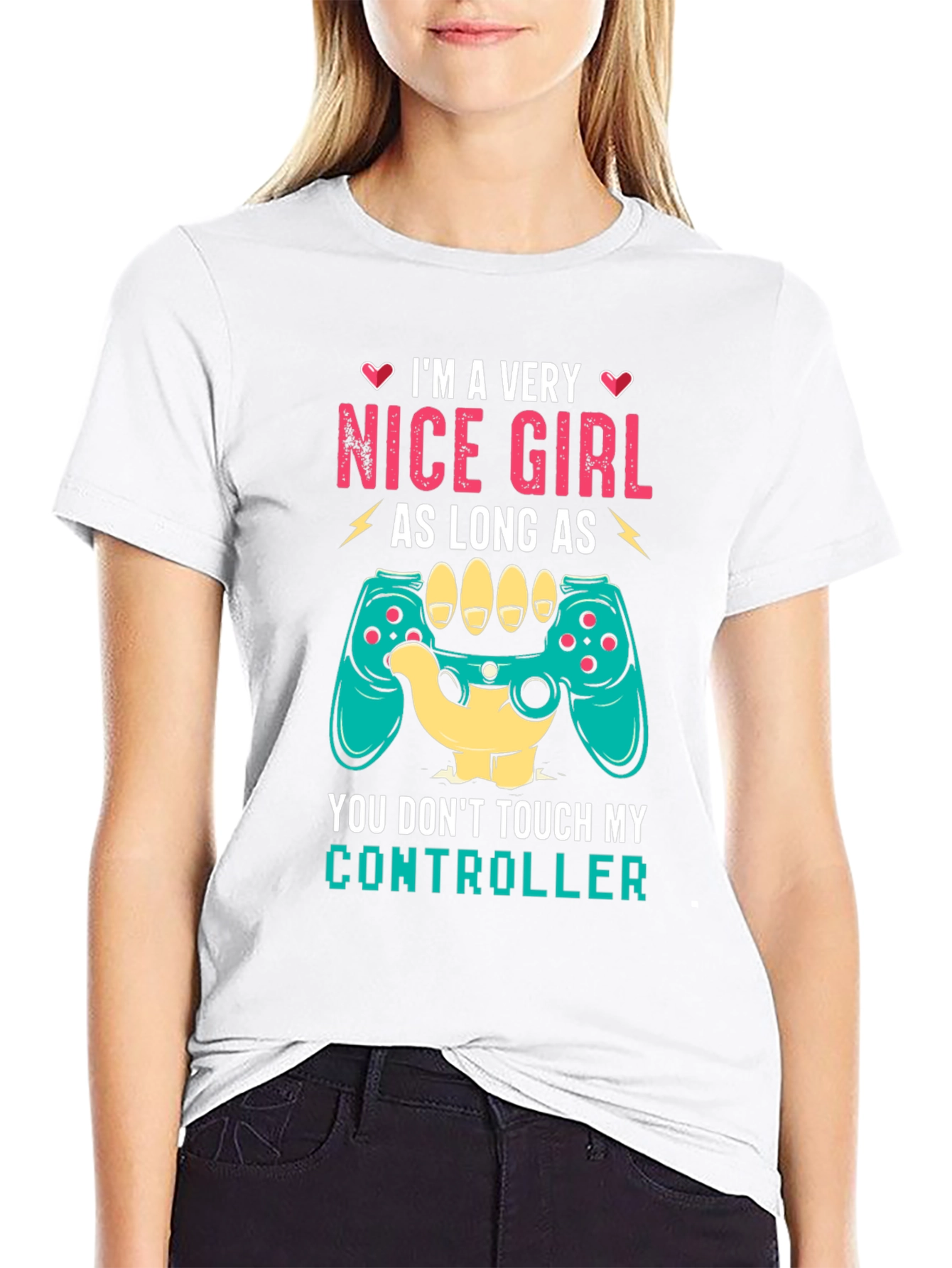 Black Nice Girl Controller T-Shirt Funny Gamer Tee view 9