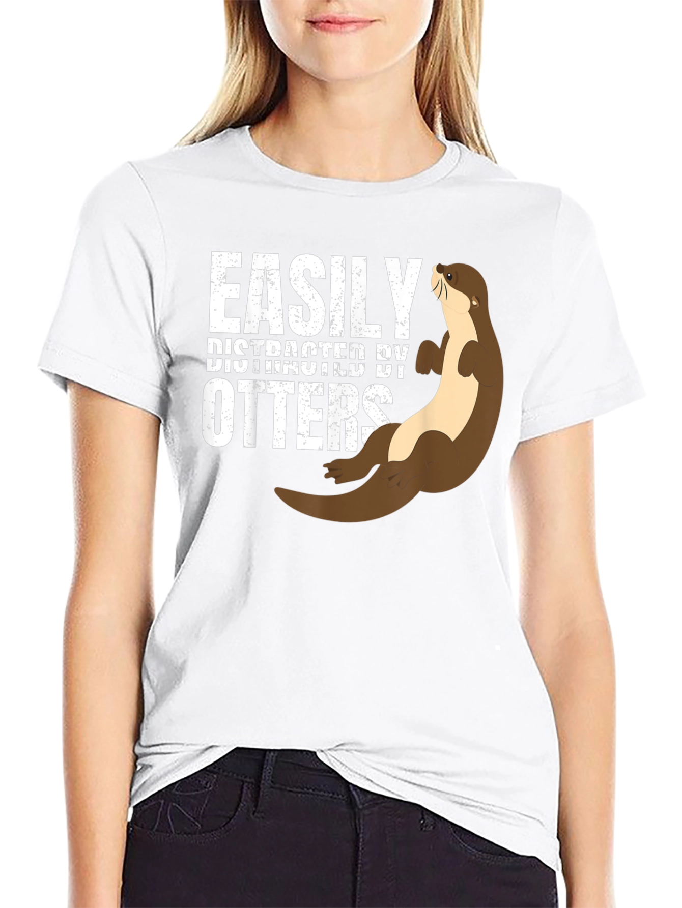 Black Easily Distracted By Otters Funny Graphic Tee view 9
