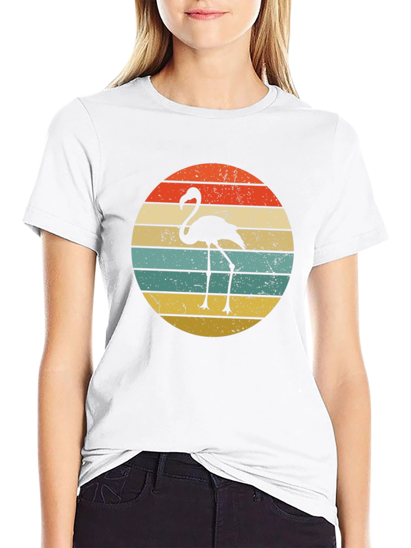 Black Retro Flamingo Sunset Graphic T-Shirt view 9