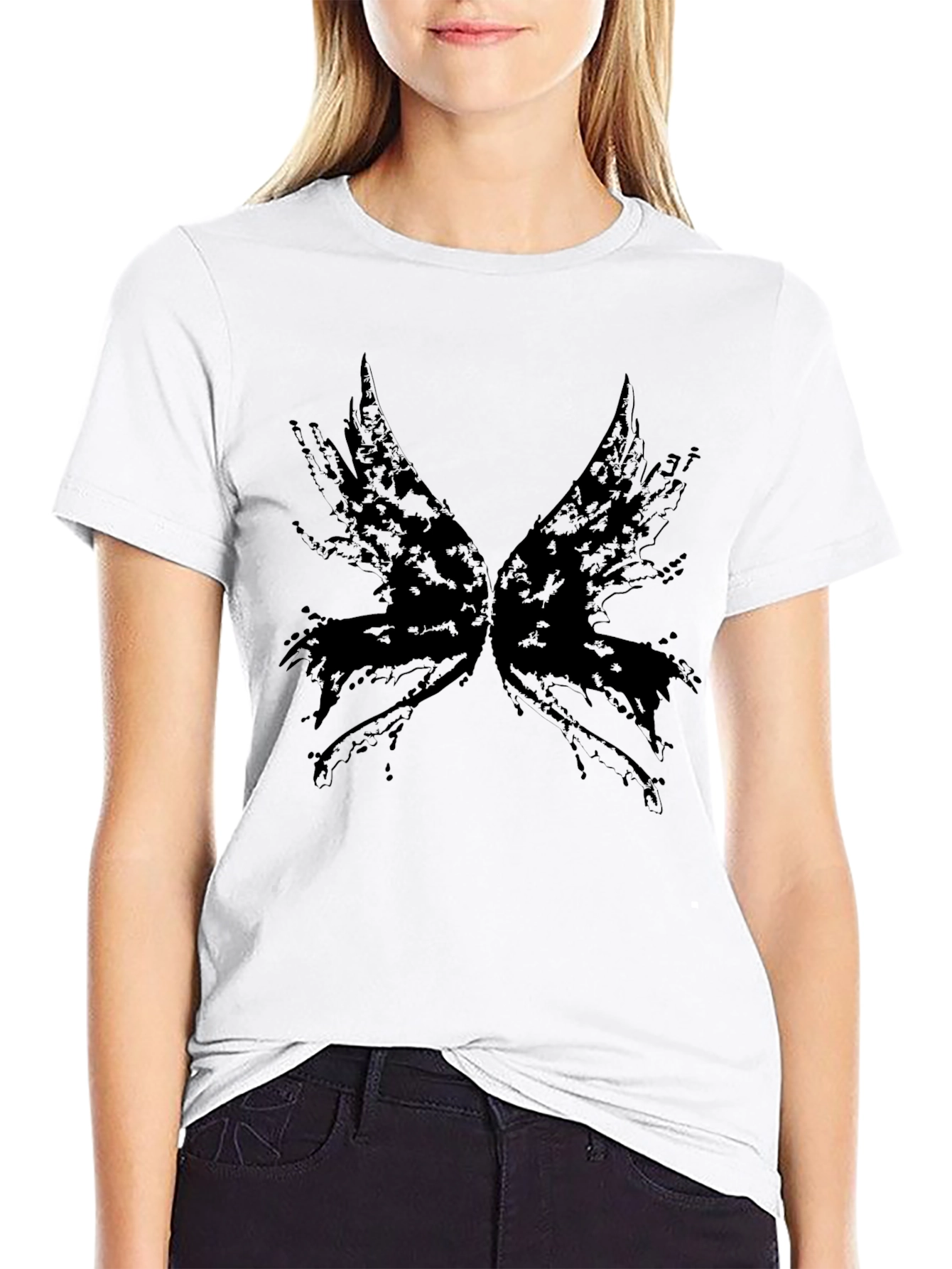 Black Abstract Wings Graphic Tee - Black Cotton Blend view 9