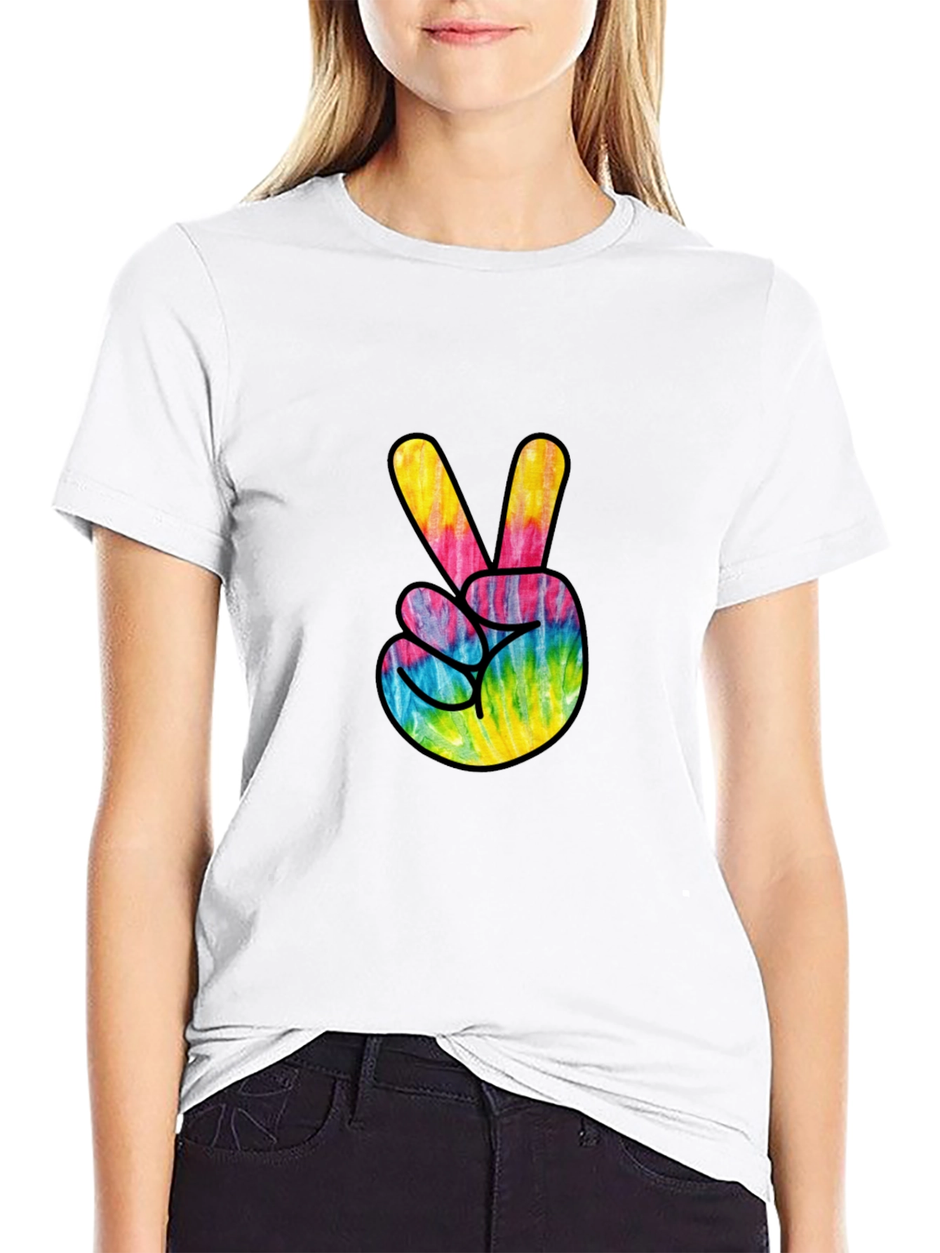 Black Tie Dye Peace Sign Graphic Tee - Casual Comfort view 9