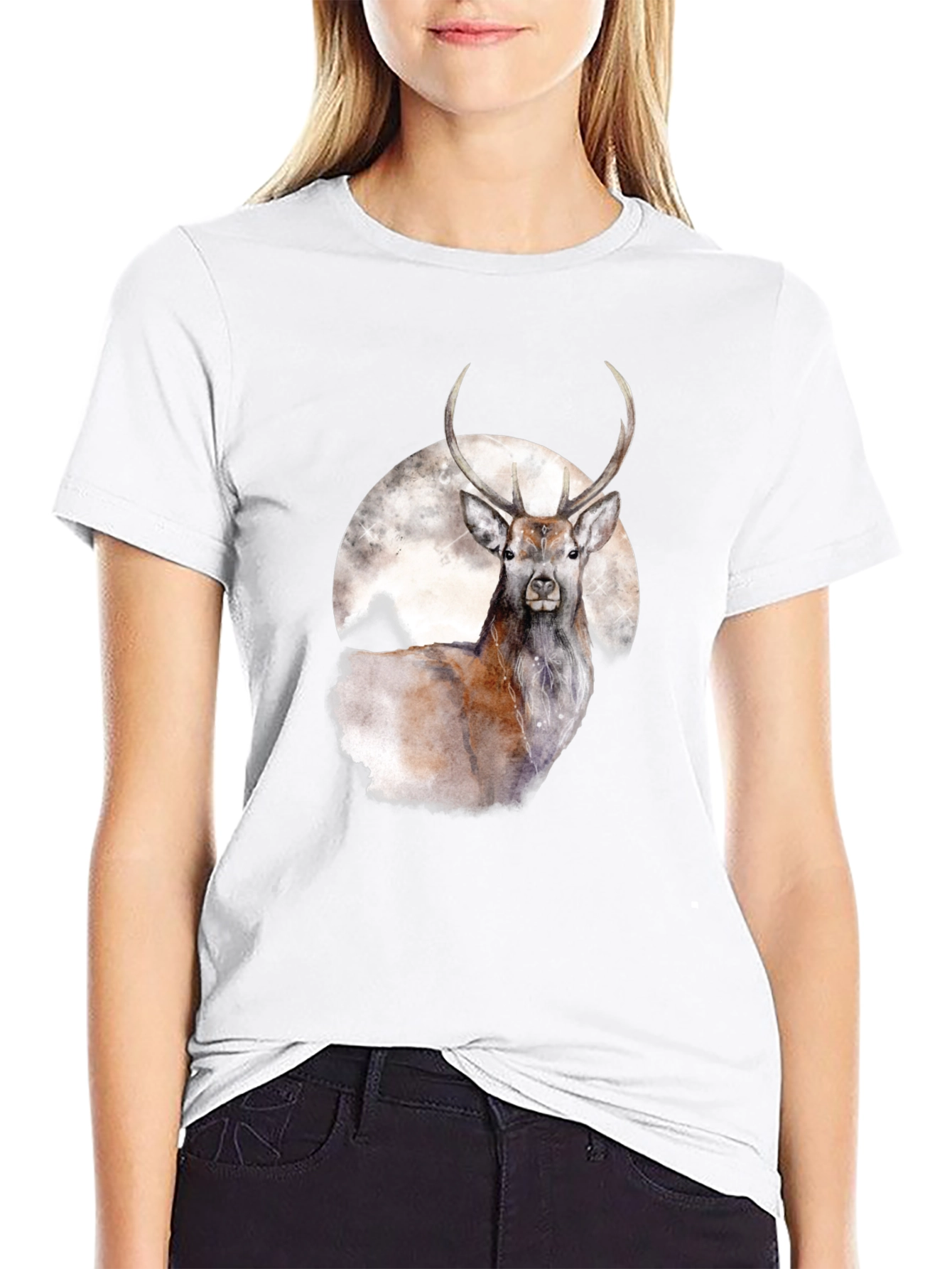 Black Deer and Moon Graphic Tee - Stylish Black T-Shirt view 9