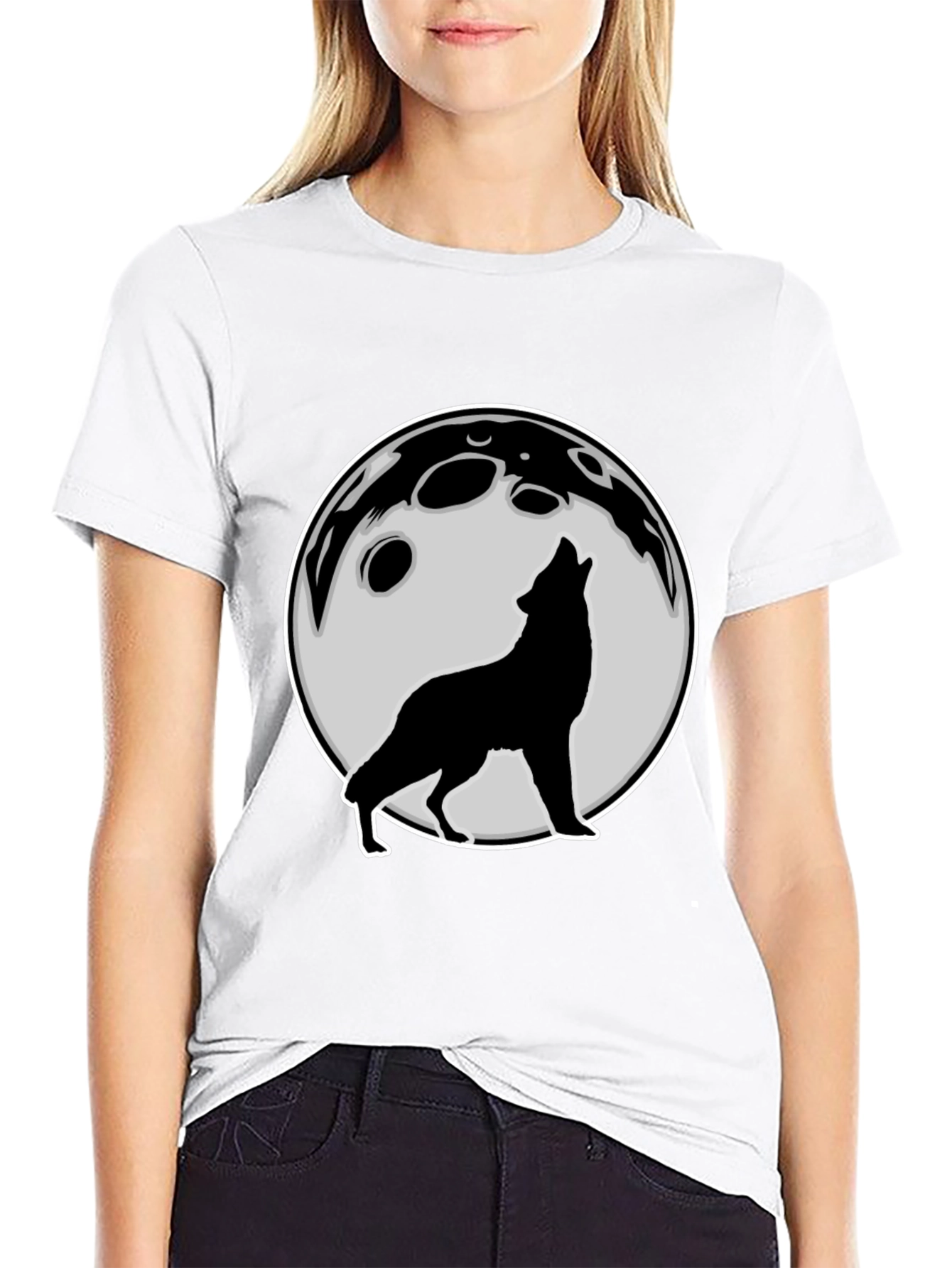 Black Wolf Howling at Moon Graphic Tee - Black view 9