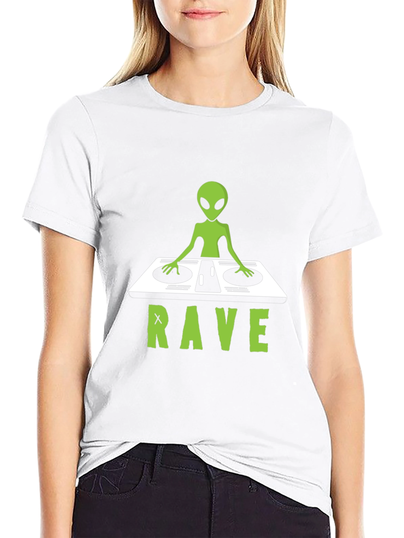Black Alien DJ Rave T-Shirt - Unique Graphic Tee view 9